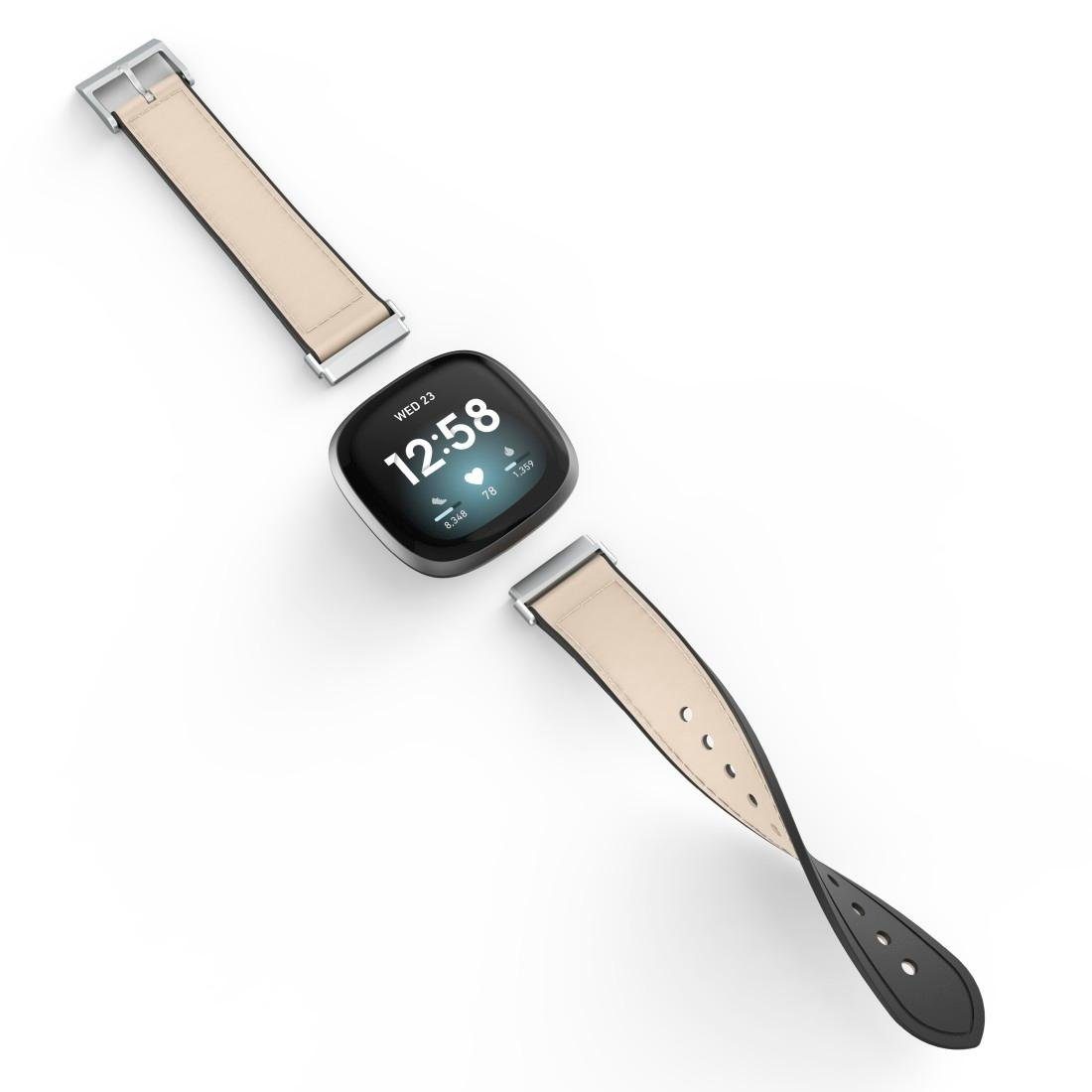 Große Größen Uhrenarmbänder Hama Smartwatch-Armband Ersatzarmband für Fitbit Versa 3, Sense, Leder und Silikon, Smartwatch-Armba