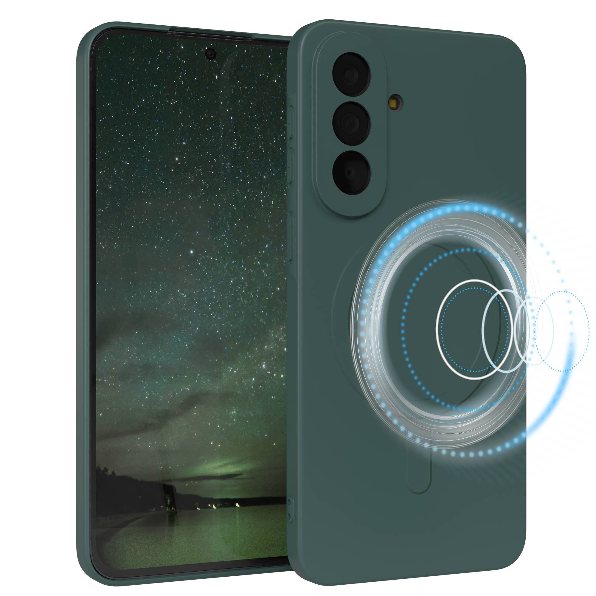 EAZY CASE Handyhülle Samsung Galaxy A57 MagSafe TPU / Silicon Coating Case 6,7 Zoll, MagSafe Case Silikon kratzfestes Bumper Cover Qi-Charging Dunkelgrün