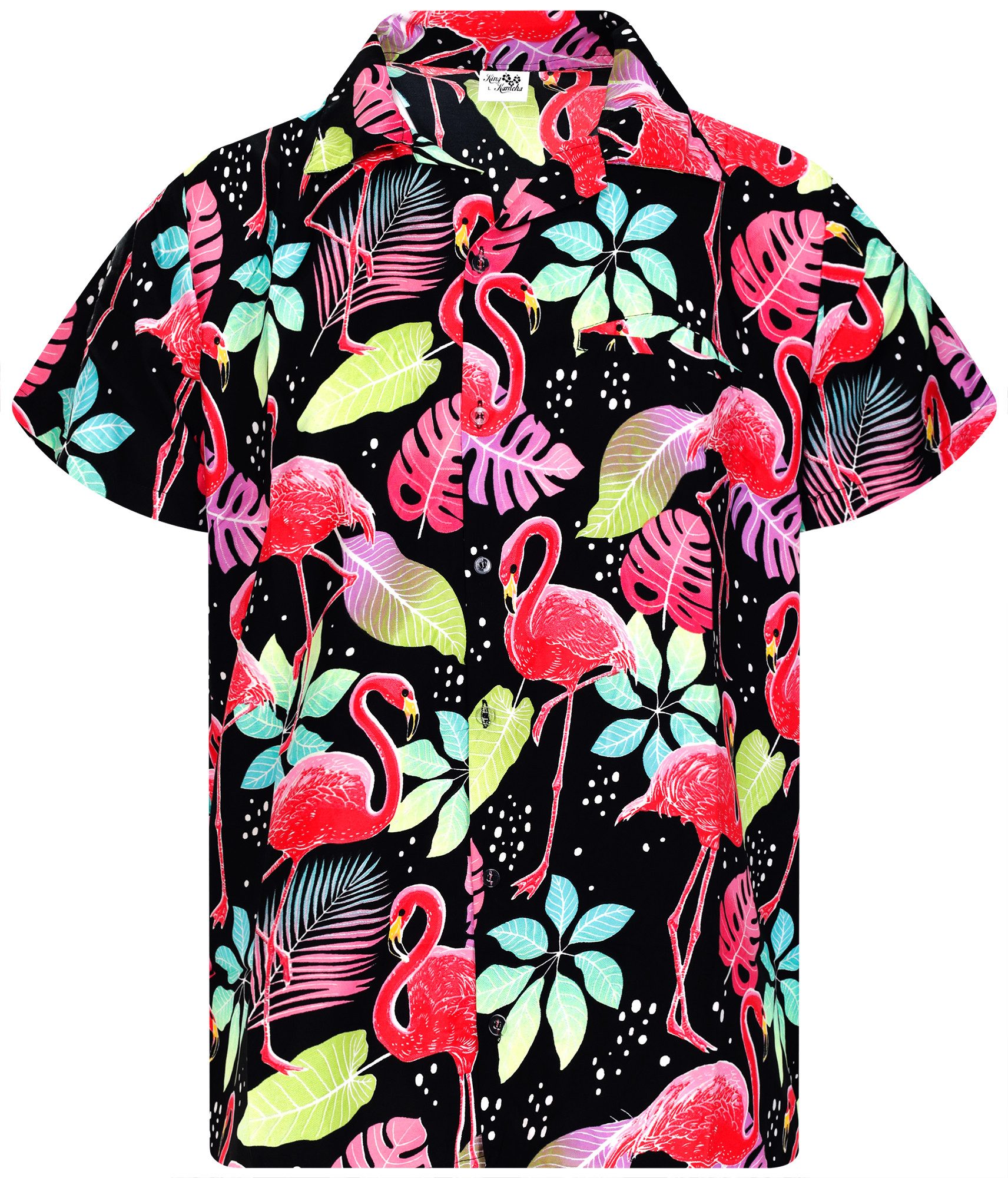 King Kameha Hawaiihemd Funky Flamingos Hawaii-Hemd Kurzarm Front-Tasche Stylish Unisex