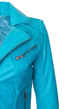 Lolus Lederjacke Mariah fabulous blue Kurze Damen Biker Lederjacke mit Reverskragen