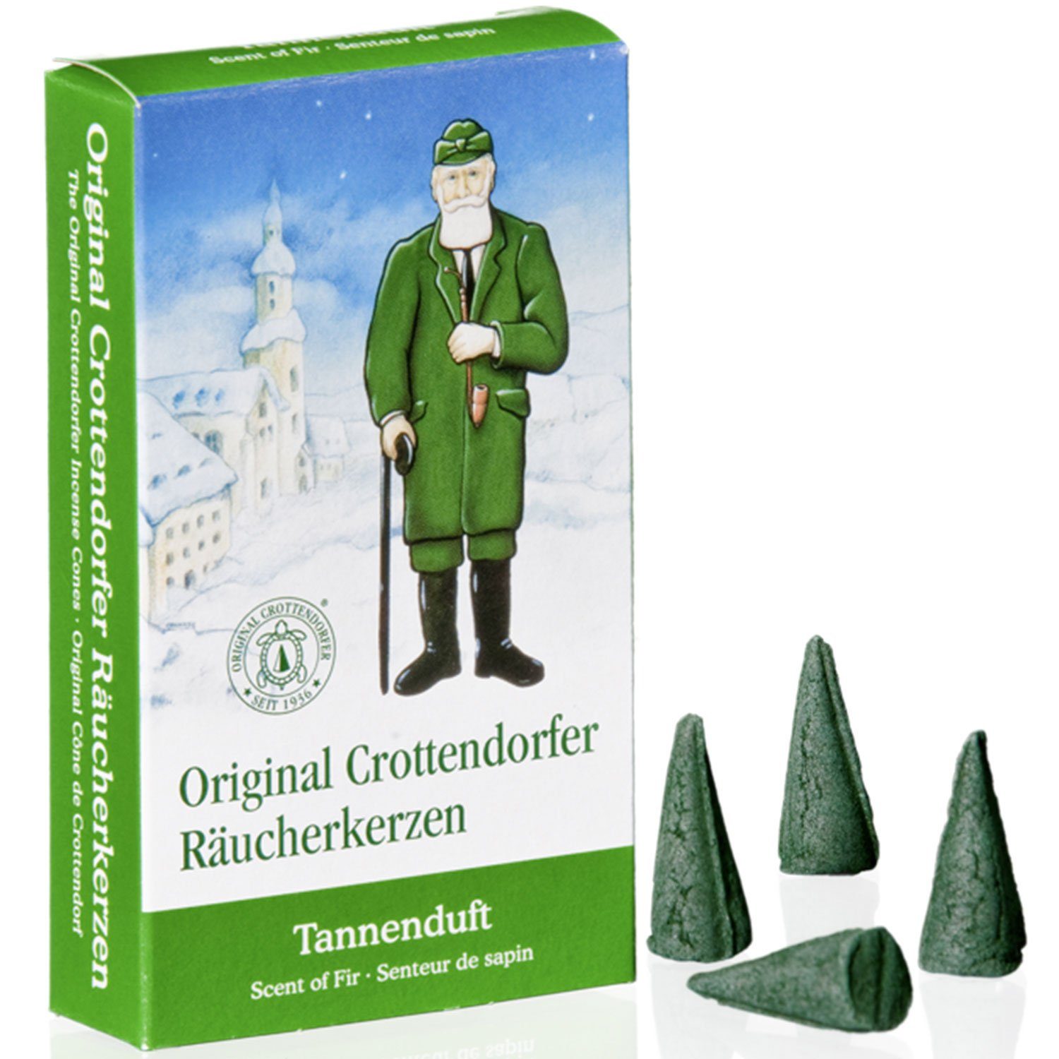Crottendorfer Räuchermännchen Räucherkerzen Set Ziegenbein Tina Tanne + Tannenduft 24 Kegel, (2 St), Original Erzgebirge Holzkunst, 13cm hoch