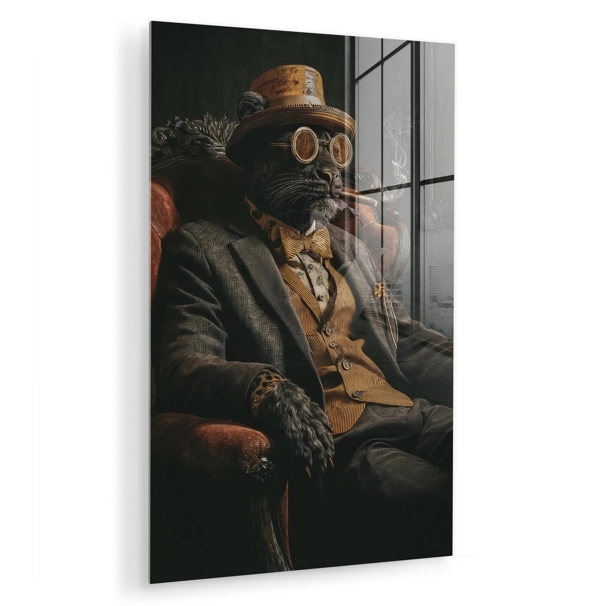 MuchoWow Acrylglasbild Katze - Anzug - Orange - Zigarre, Inkl. Aufhängung, günstig online kaufen