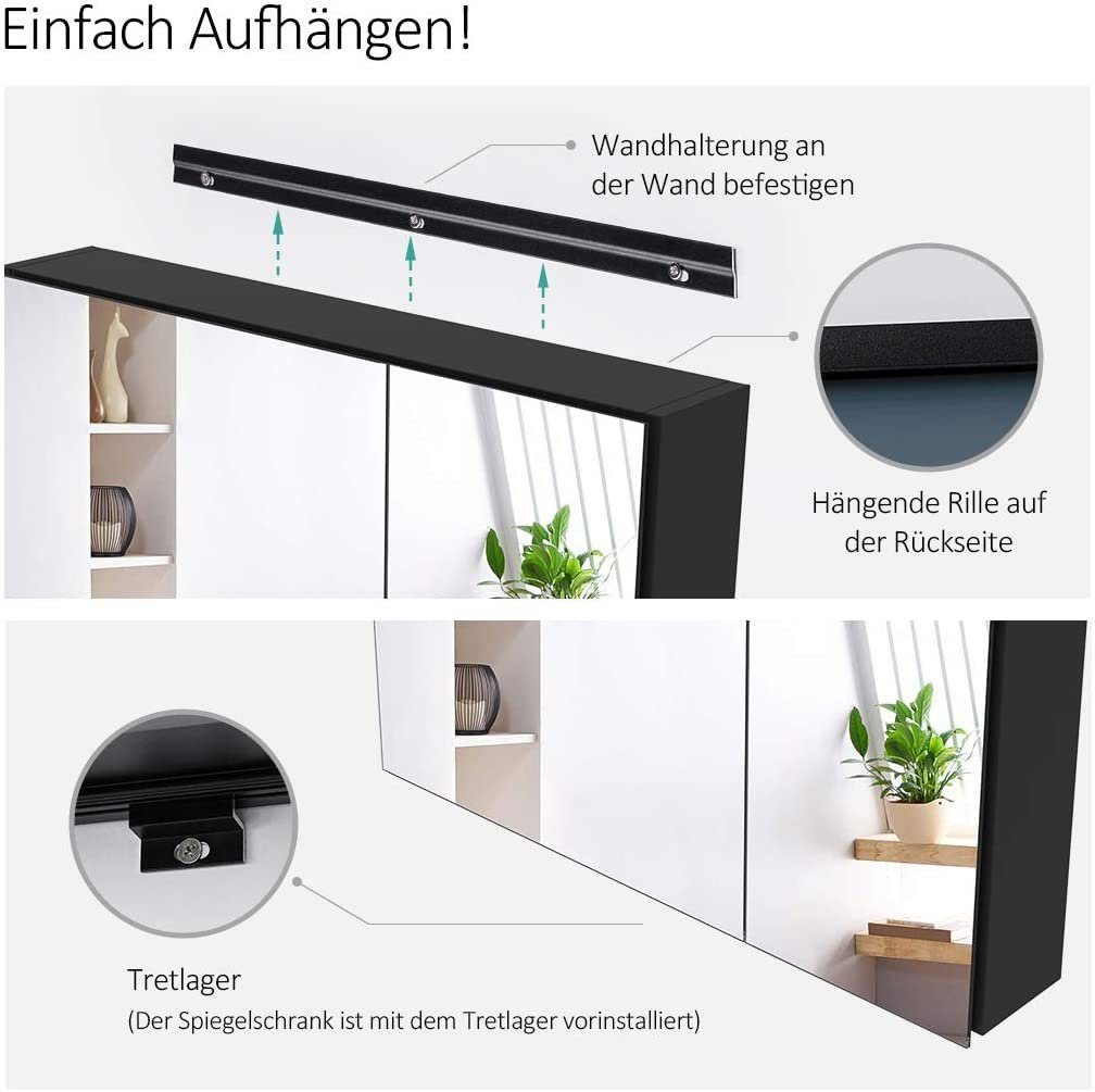 EMKE Spiegelschrank bad 75×65 /85×65cm 2-türig Badspiegelschrank Verstellbare Glasregale mit Stauraum und verstellbaren Regalen Badezimmerspiegelschrank