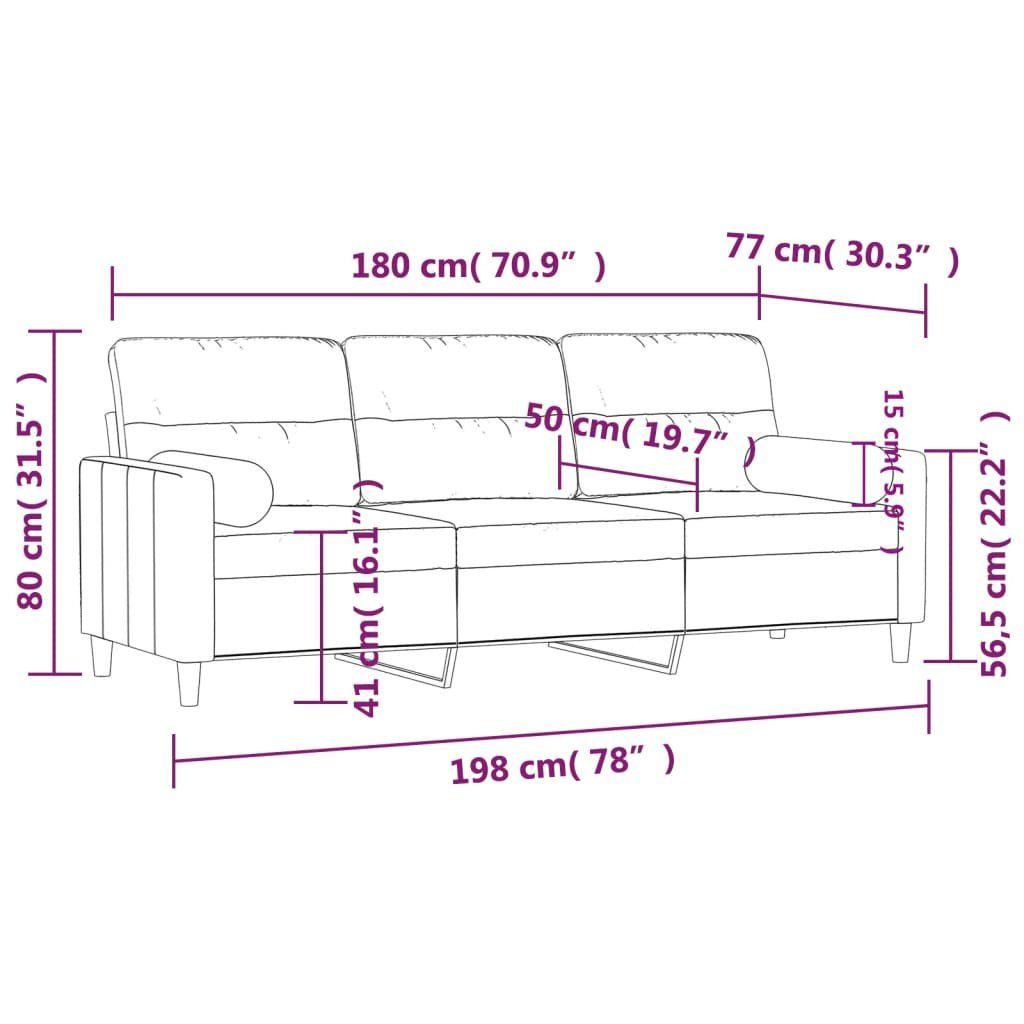 180 Sofa cm 3-Sitzer-Sofa Metallgestell,Sitzbreite: Polstersofa, DOTMALL Hellgrau