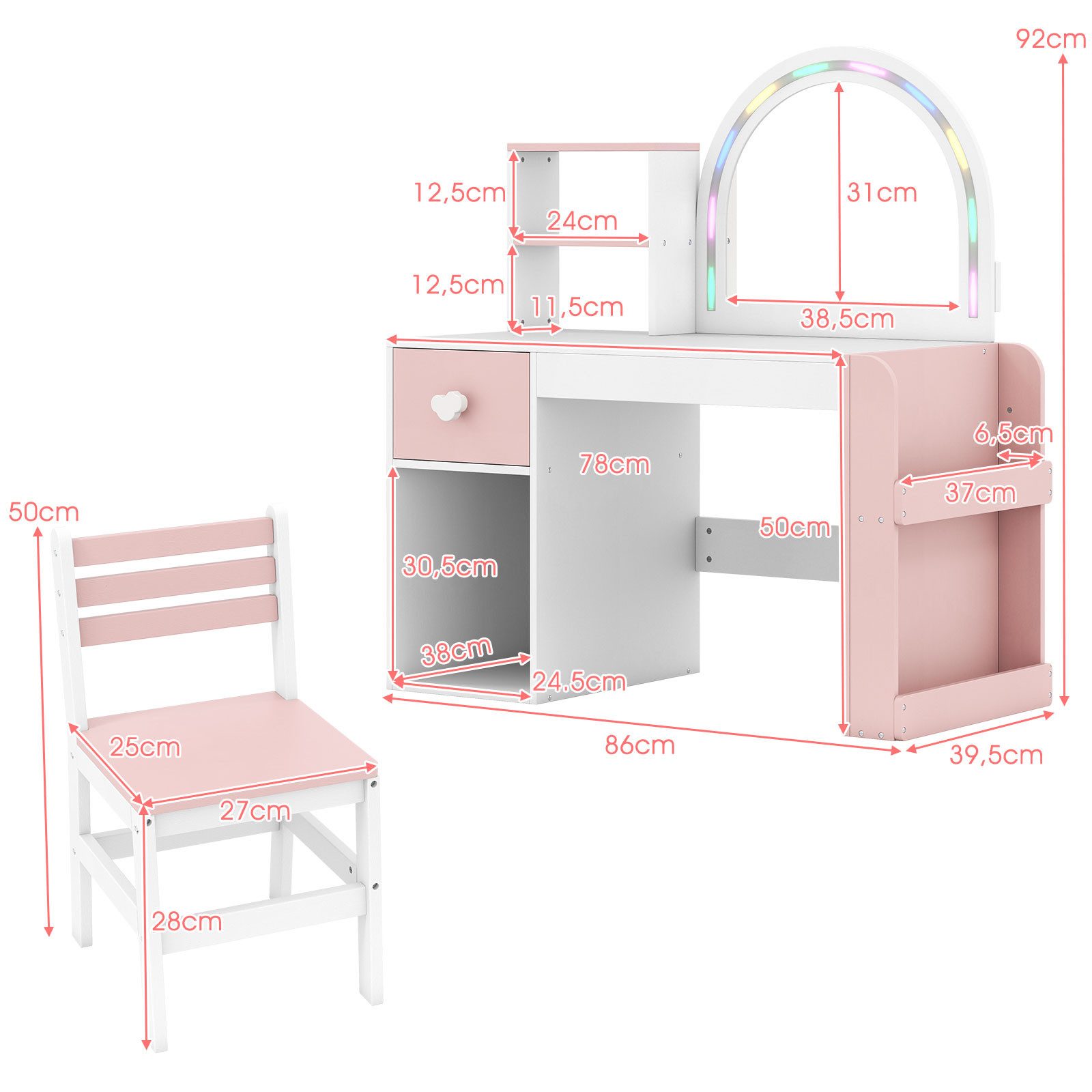 COSTWAY Schminktisch (2-St), mit Spiegel & Beleuchtung, Frisiertisch Kinder günstig online kaufen