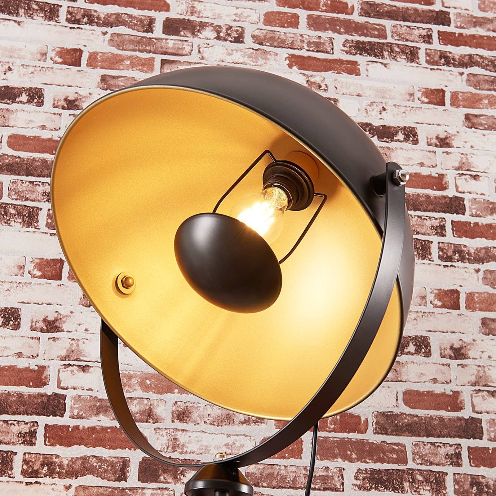 Lindby Stehlampe Modern, E27, nicht 1 Stehleuchte Meline, Schwarz, gold, flammig, Metall, Leuchtmittel inklusive