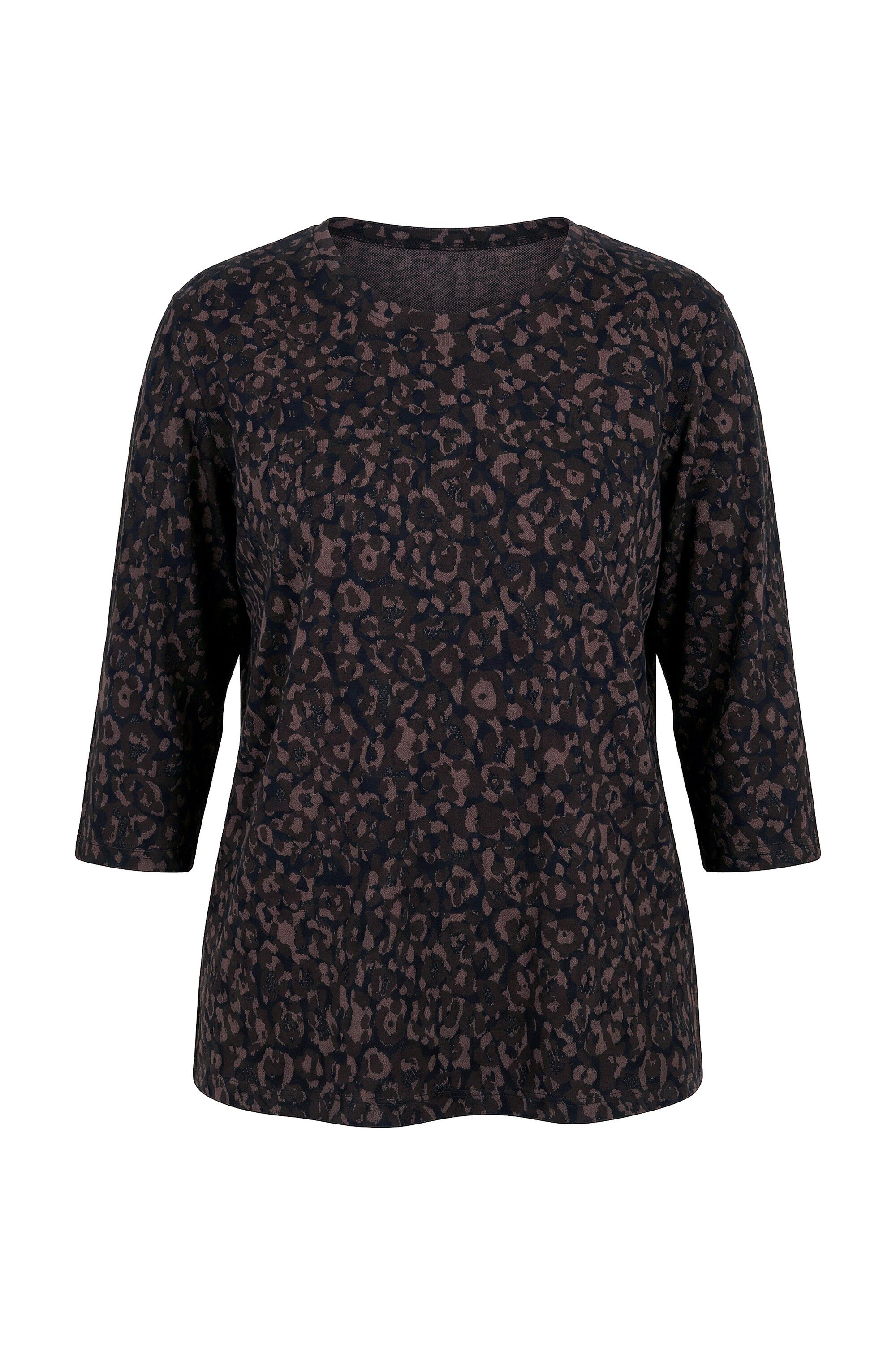 Ulla Popken T-Shirt Shirt Leomuster Rundhalsausschnitt 3/4-Arm