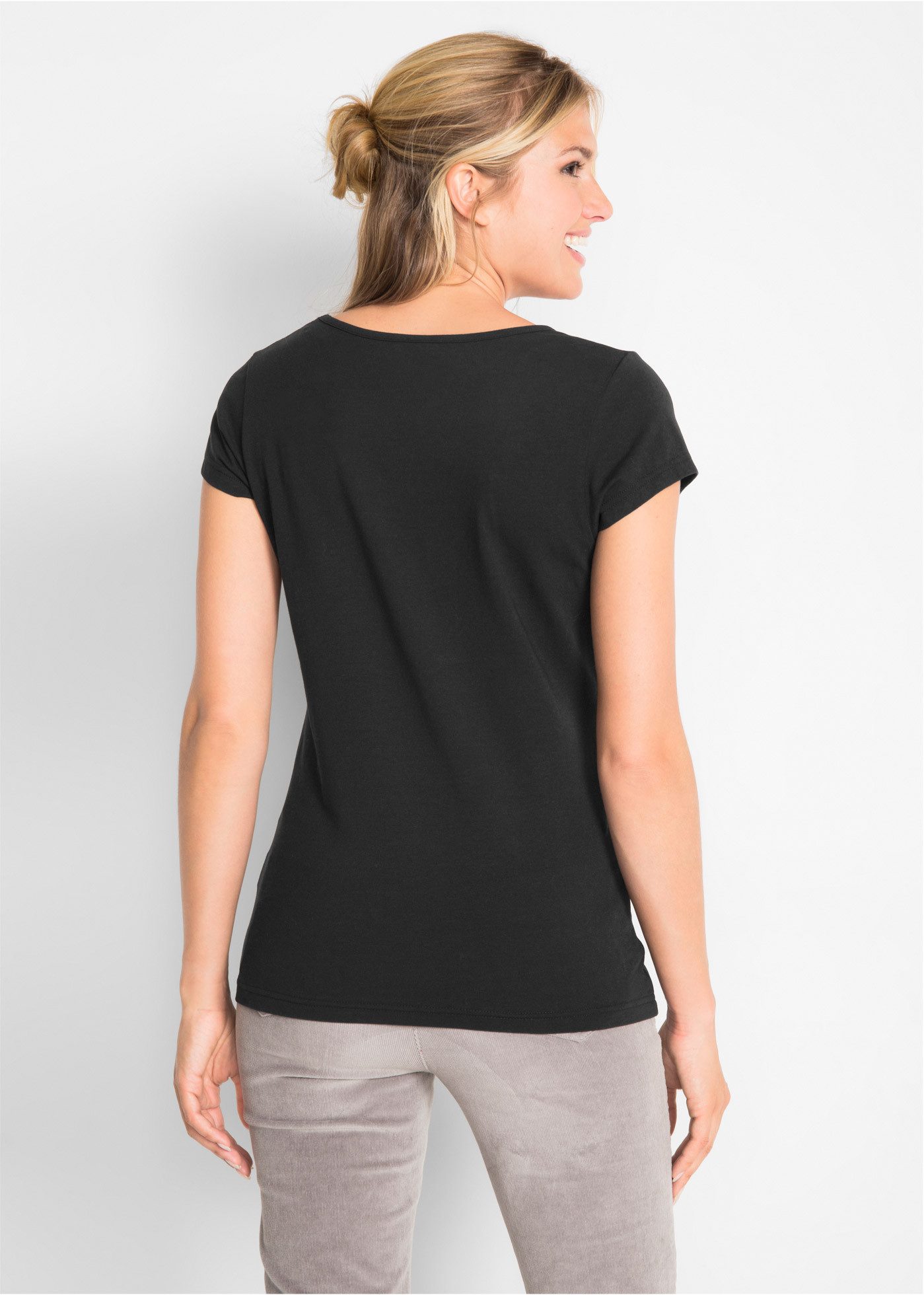 bonprix T-Shirt figurbetonte slim fit Passform, Kurzarm, aus Baumwolle und Elasthan