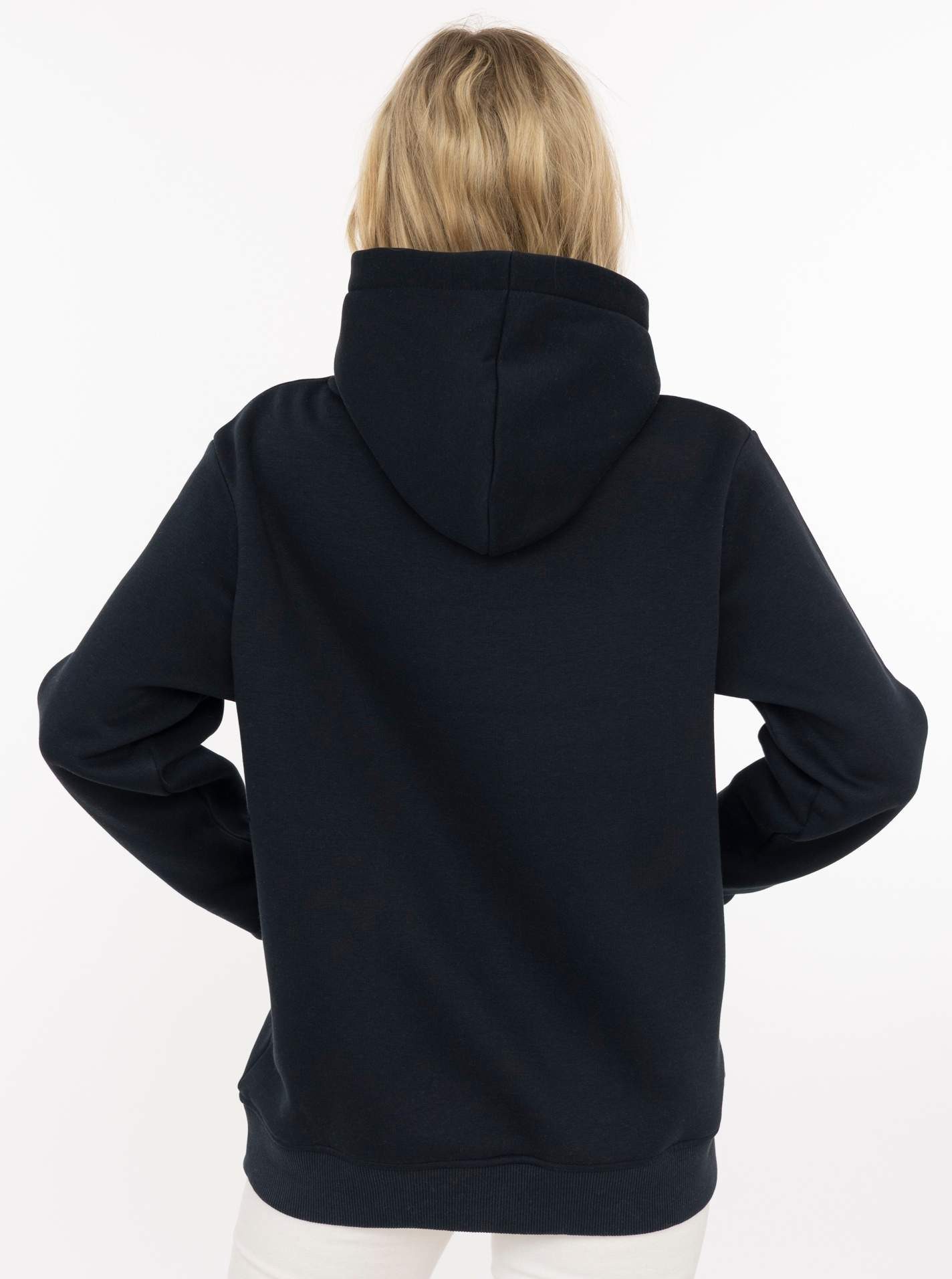 Zwillingsherz Hoodie "Be Happy!" gestreifte Bündchen, Aufdruck auf Brust, Kapuze, Kängurutasche – Bild 3 von 5