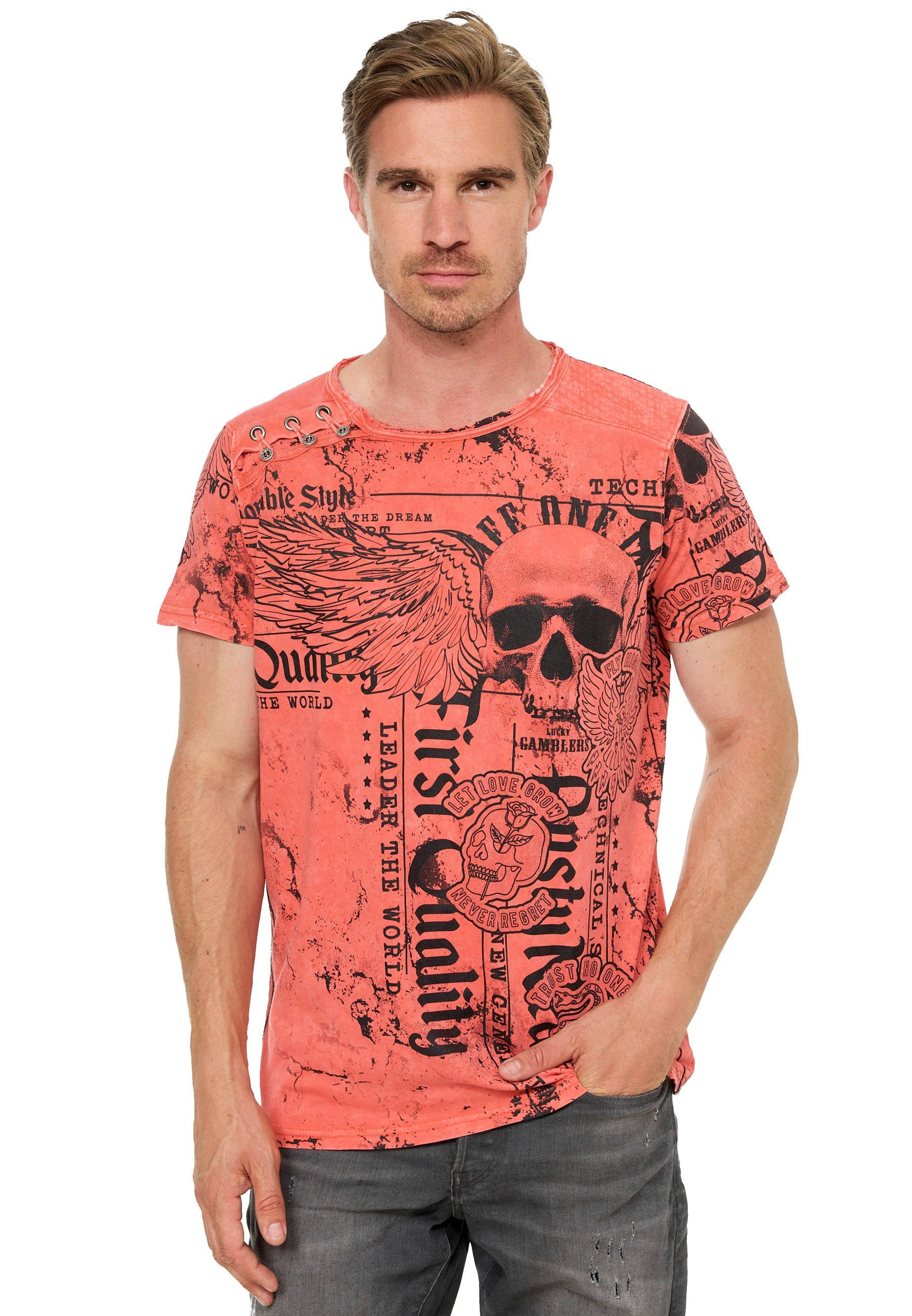 Rusty Neal T-Shirt Rusty Neal mit Allover-Print koralle