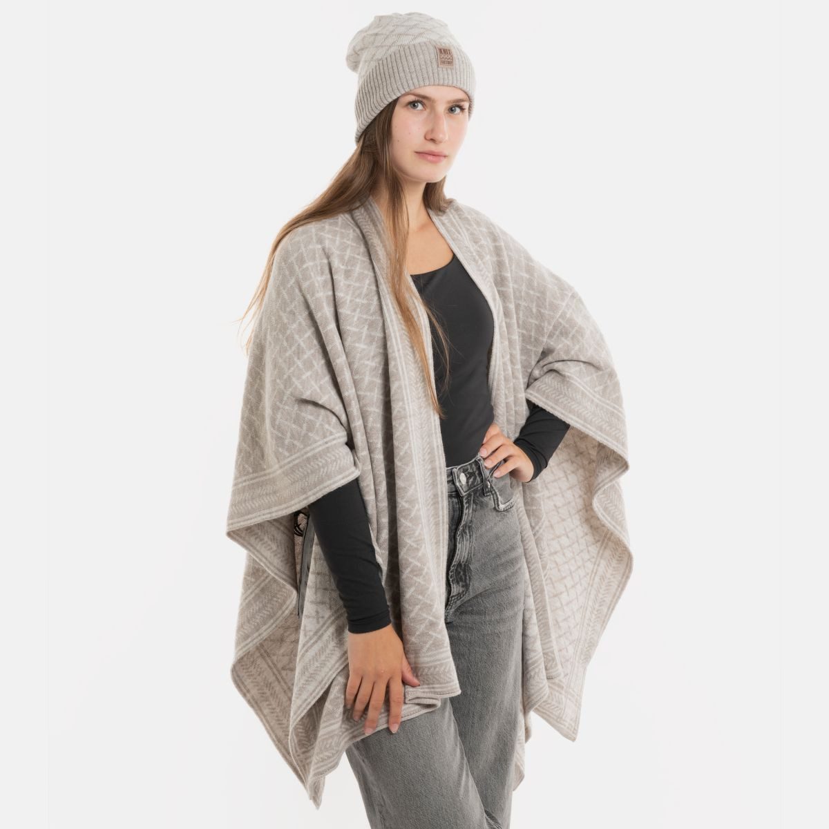 Knit Factory Poncho Dusk Poncho Cape Iced Clay/Beige (1-St) Strick Poncho für Frauen