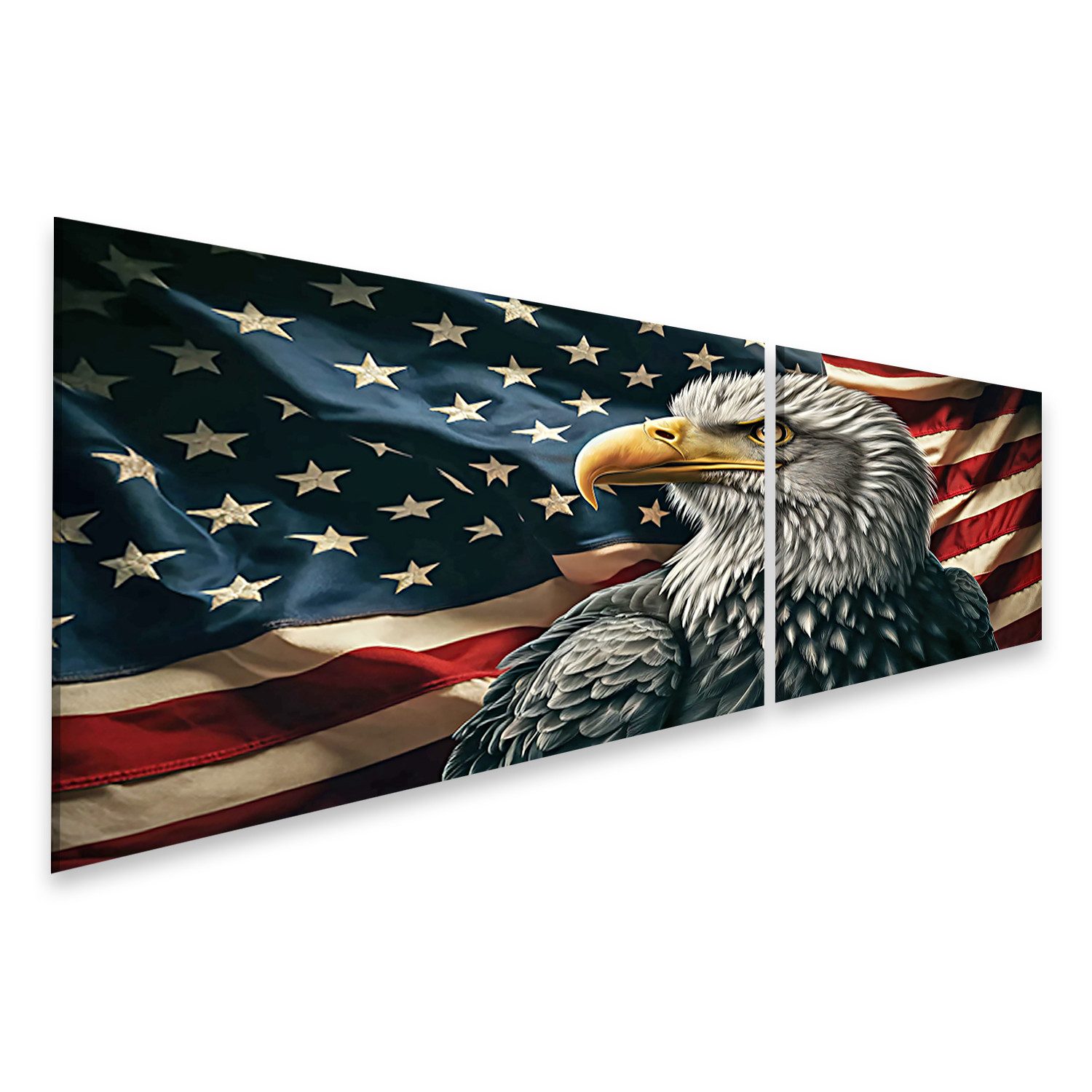 islandburner Leinwandbild See Adler Porträt vor Vintage USA Flagge