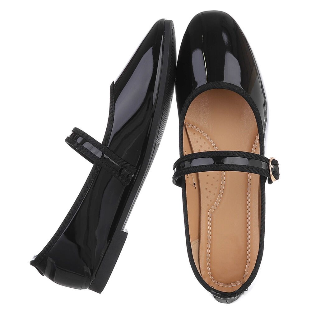 Ital-Design Eleganter Mary Jane Schuh mit Riemen – für Alltag und Anlässe Schnürpumps (91554560) Blockabsatz Riemchenballerinas in Schwarz