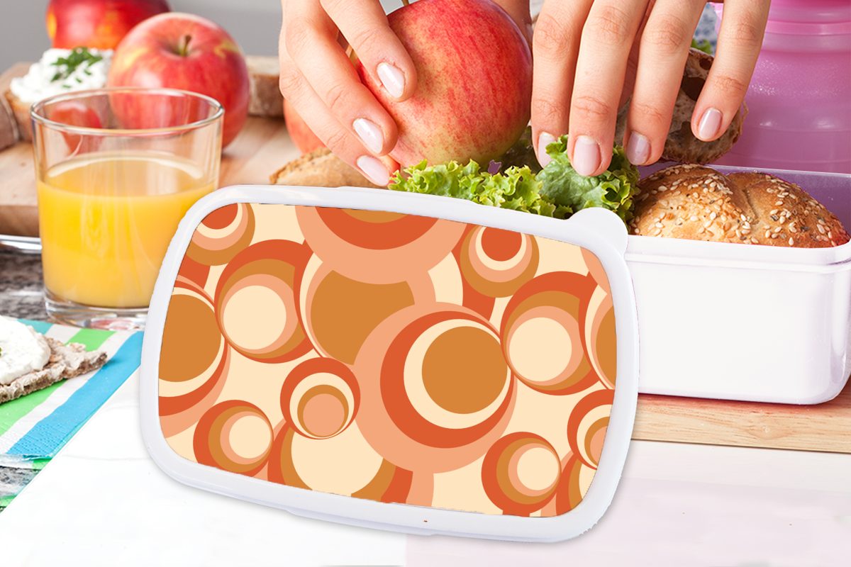 MuchoWow Lunchbox für Mädchen Jungs Kreis und Muster, (2-tlg), für - Retro Kunststoff, - und Erwachsene, Brotbox Brotdose, weiß Kinder