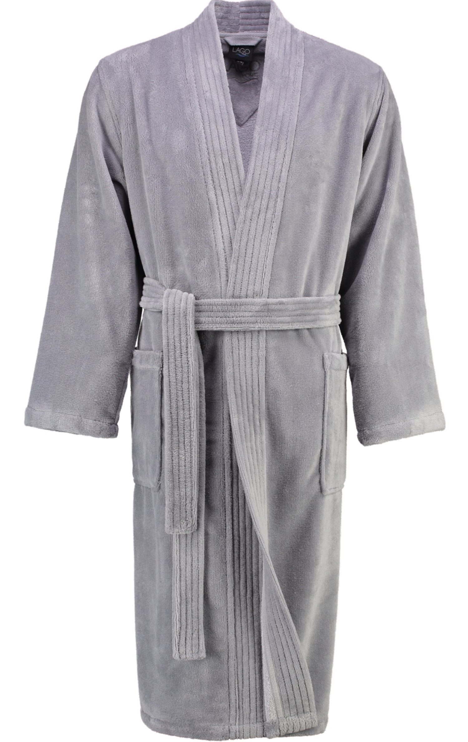 Kimonoform, Herren Home Qualität Cawö Kimono-Kragen, Gürtel, graphit Baumwollmischung, Bademantel Velours Herrenbademantel Cawö