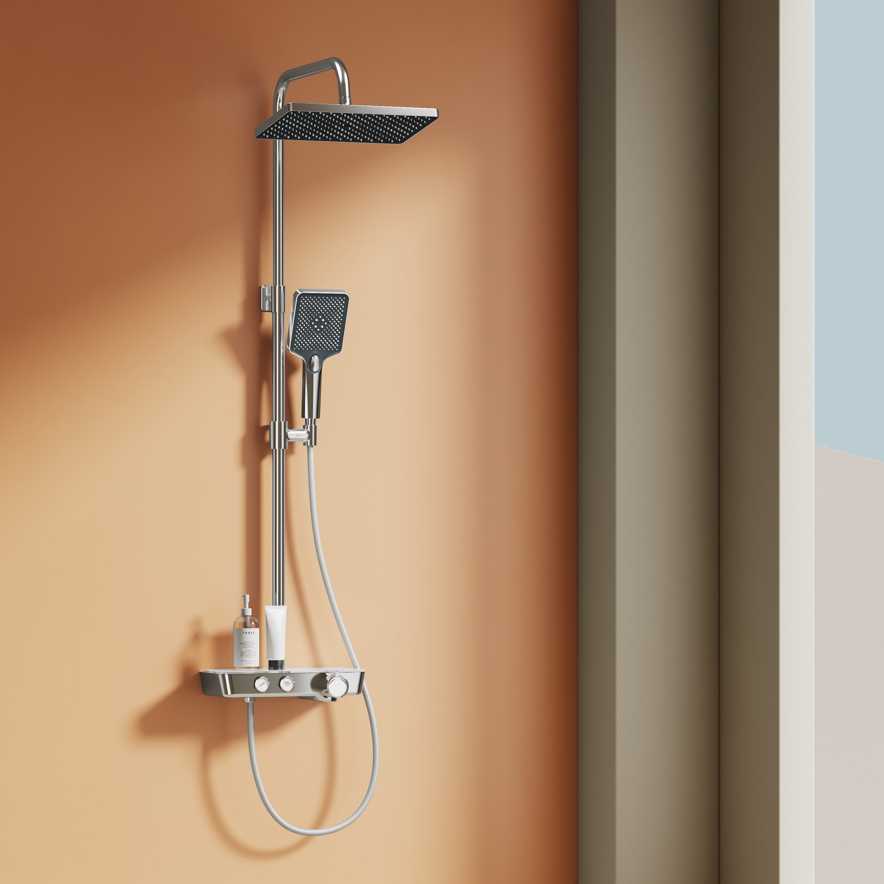 Duschsystem 20x30cm eckig Regenduschset mit Kopfbrause,mit Thermostat 38℃