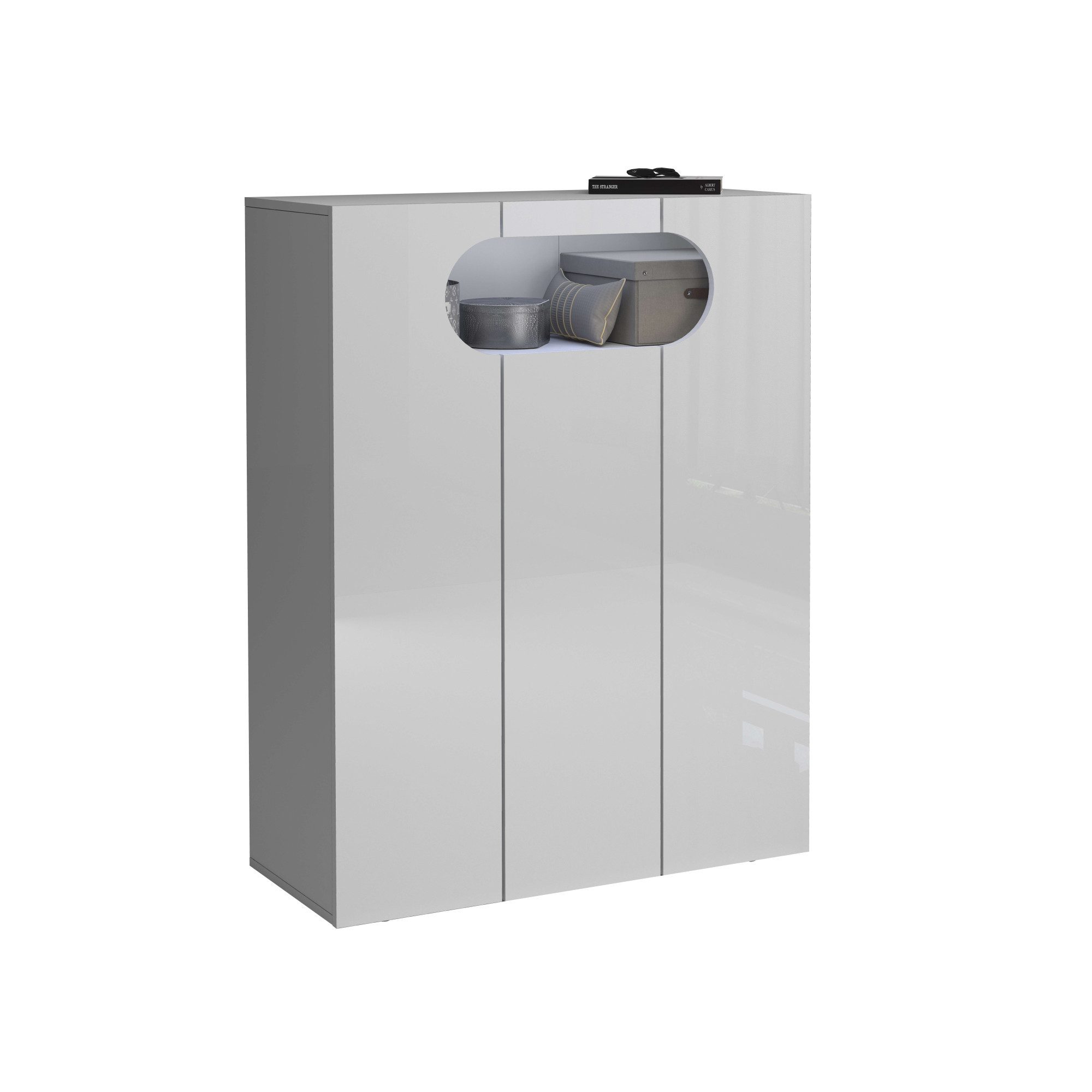 Home affaire Schuhschrank Real,Schuhschrank,Schuhkommode,Schuhregal,Breite 90 cm komplett Hochglanz lackiert, 3 Türen mit offenem Fach in ovaler Form