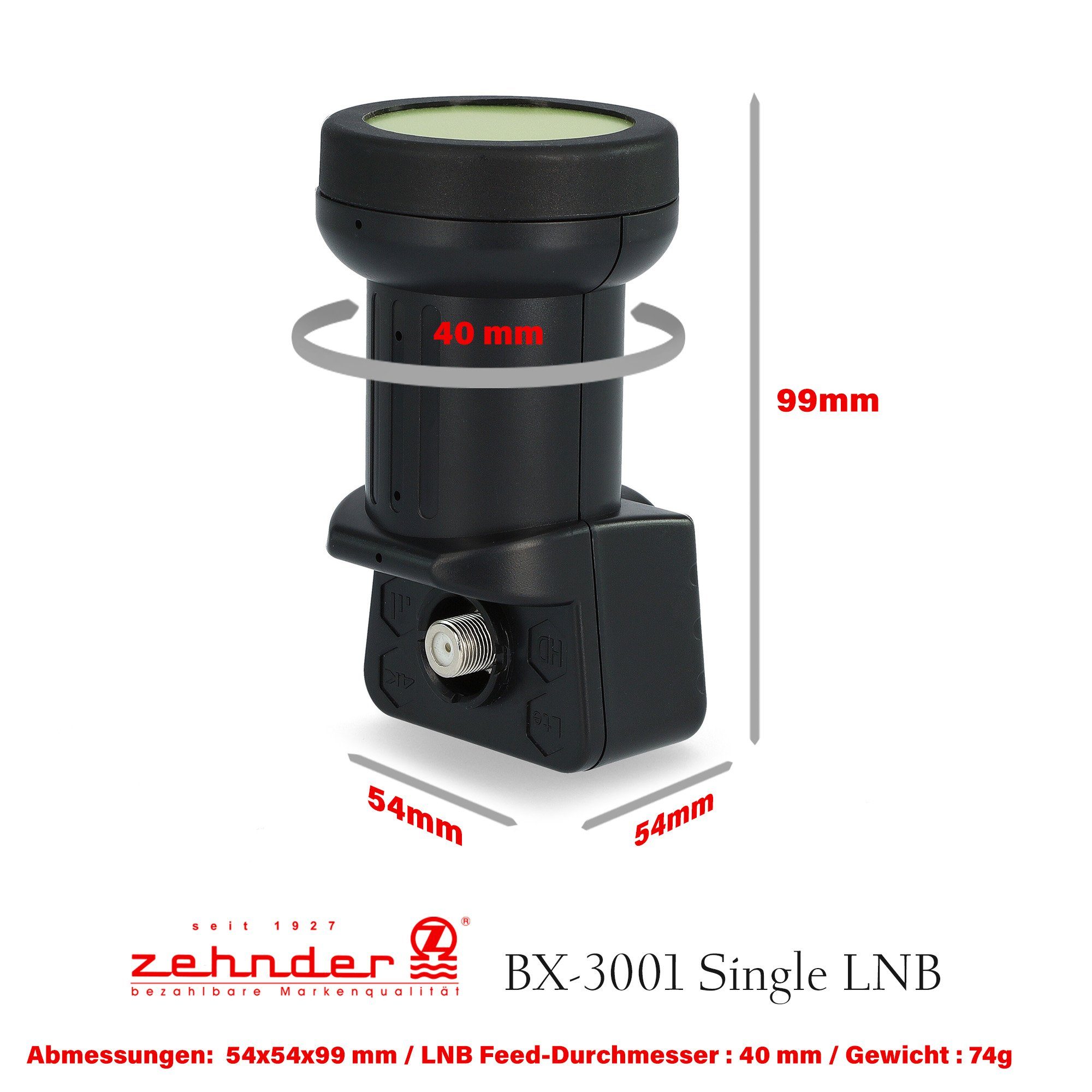 Wetterschutzkappe) Zehnder Sun (1 Universal-Single-LNB LNB Sun mit Teilnehmer Protect BX3001 Schutz Single und UV Protect,
