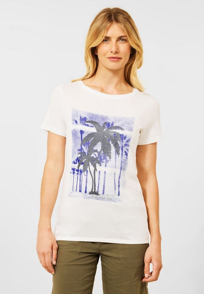 Cecil T-Shirt Cecil T-Shirt mit Fotoprint in Vanilla White (1-tlg)  Gummizugsaum, Maße bei Größe M ca.: Länge 67 cm, Brust 109 cm, Saumweite  112 cm