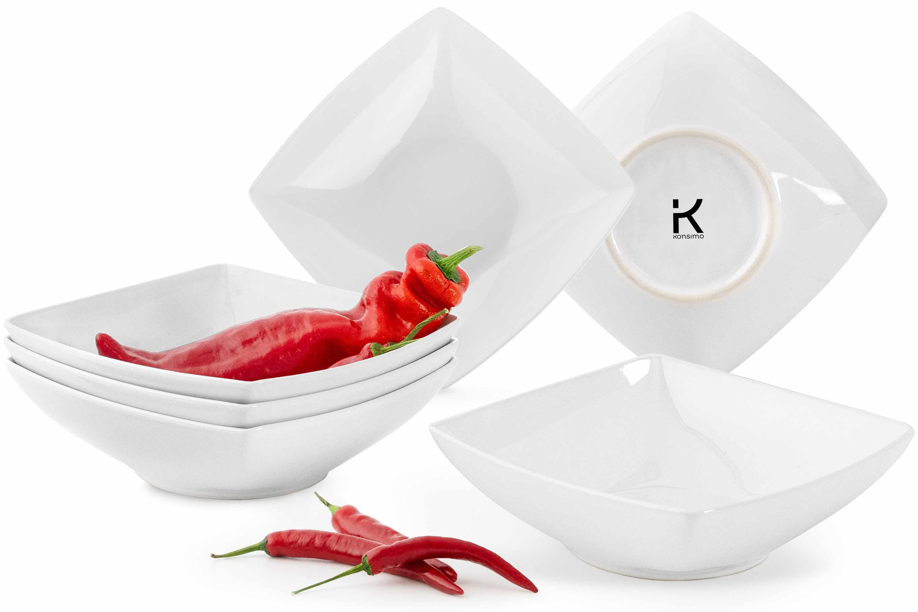 KONSIMO® Teller-Set EPIRI Geschirrset Suppenteller 6 Personen, hergestellt in der EU (6-tlg), 6 Personen, Keramik, quadratisch, Spulmachinen- und Mikrowellengeeignet