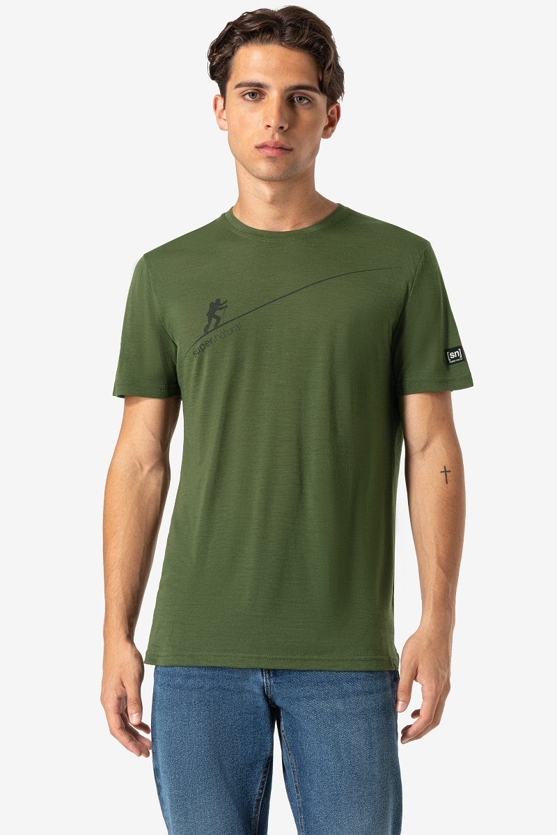 SUPER.NATURAL Print-Shirt Merino T-Shirt M HAUTE ROUTE TEE funktioneller Merino-Materialmix Rifle Green/Black Ink