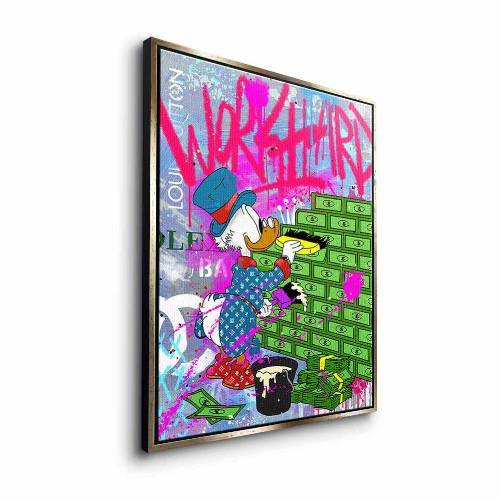 Leinwandbild Duck Geld weißer hustle Rahmen Leinwandbild, Dagobert Art DOTCOMCANVAS® Pop Graffiti Comic