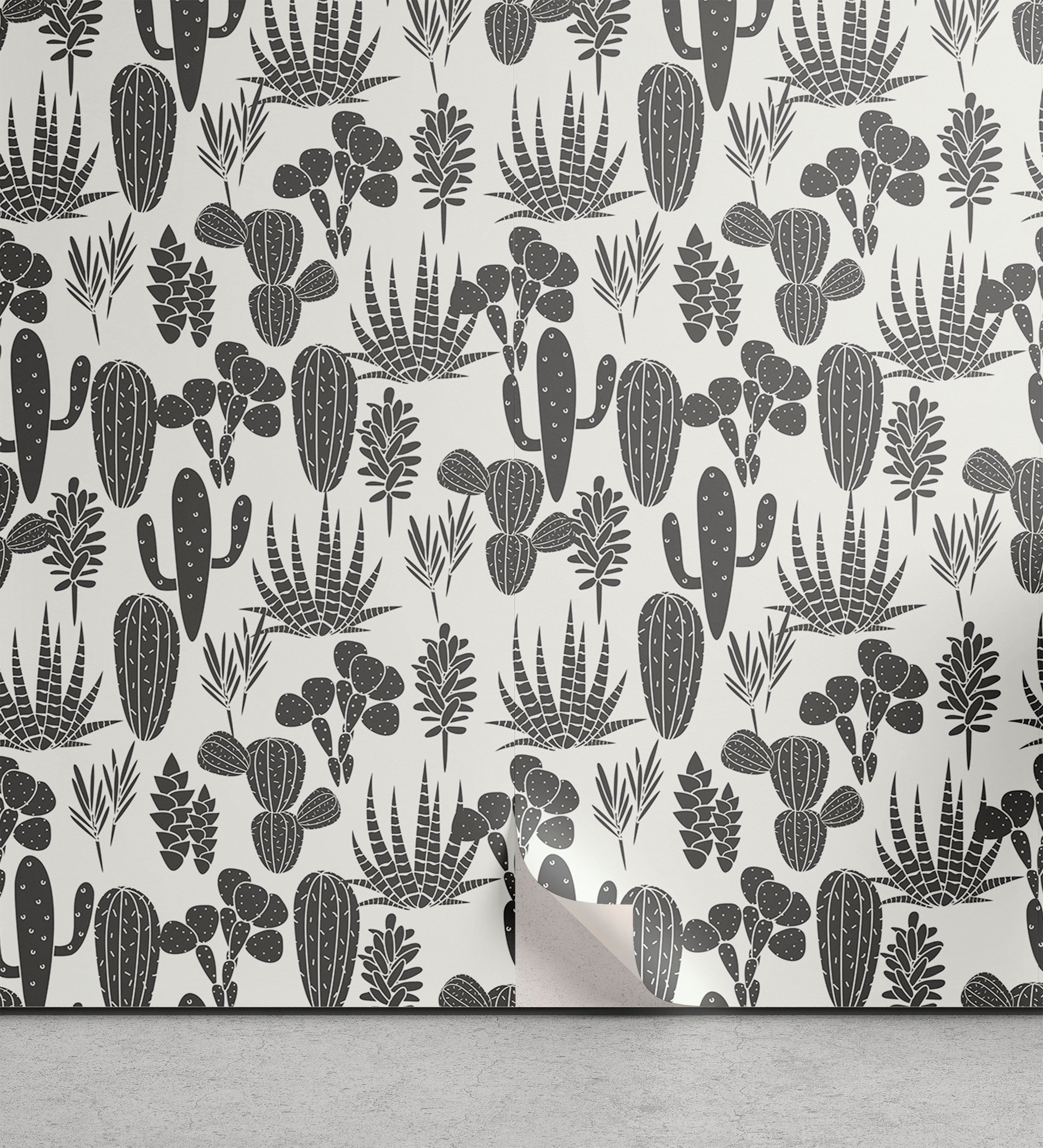 Abakuhaus Vinyltapete selbstklebendes Wohnzimmer Küchenakzent, Kaktus Cacti Pflanze Graustufen
