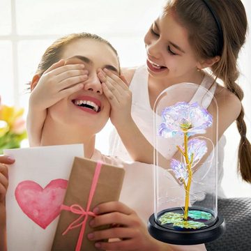 GOLDEN LED Dekofigur Das Biest Rose In Glaskuppel LED-Lichter Kristallrose Blumen Geschenk