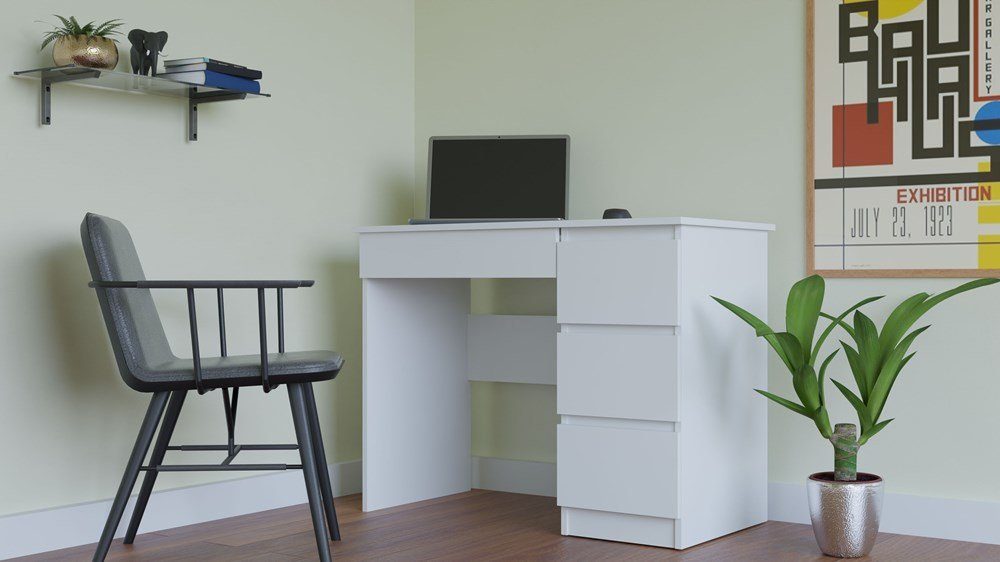 ibonto WEISS Schreibtisch für - 4 Computertisch & Wohnzimmer Robuster Ideal mit Büro Schubladen
