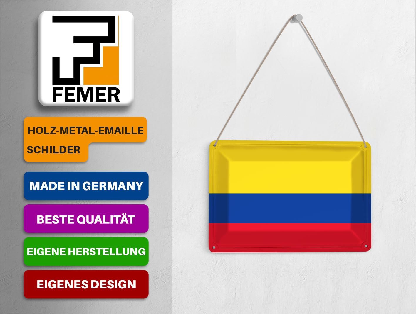 Femer GmbH Postkarte Flagge Kolumbiens 14x10 cm Flag of Colombia, unfrankiert