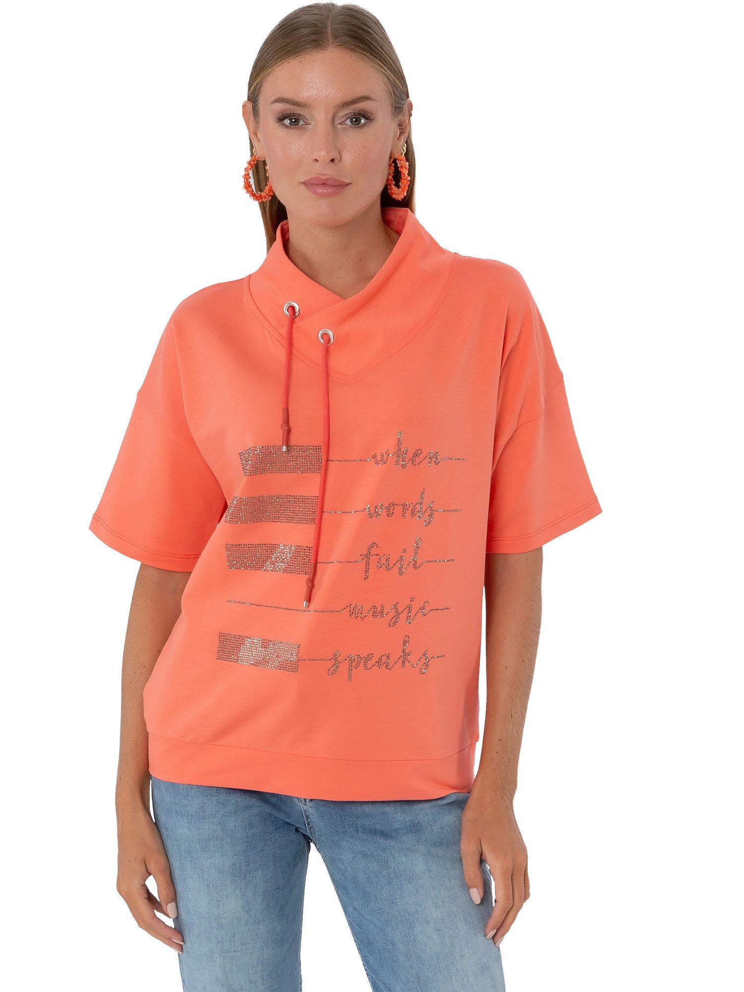 Kurzarmshirt 194-1111, "Music" mit Strassbesatz