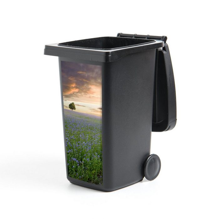 MuchoWow Wandsticker Sonnenuntergang - Blumen - Farben (1 St) Mülleimer-aufkleber Mülltonne Sticker Container Abfalbehälter
