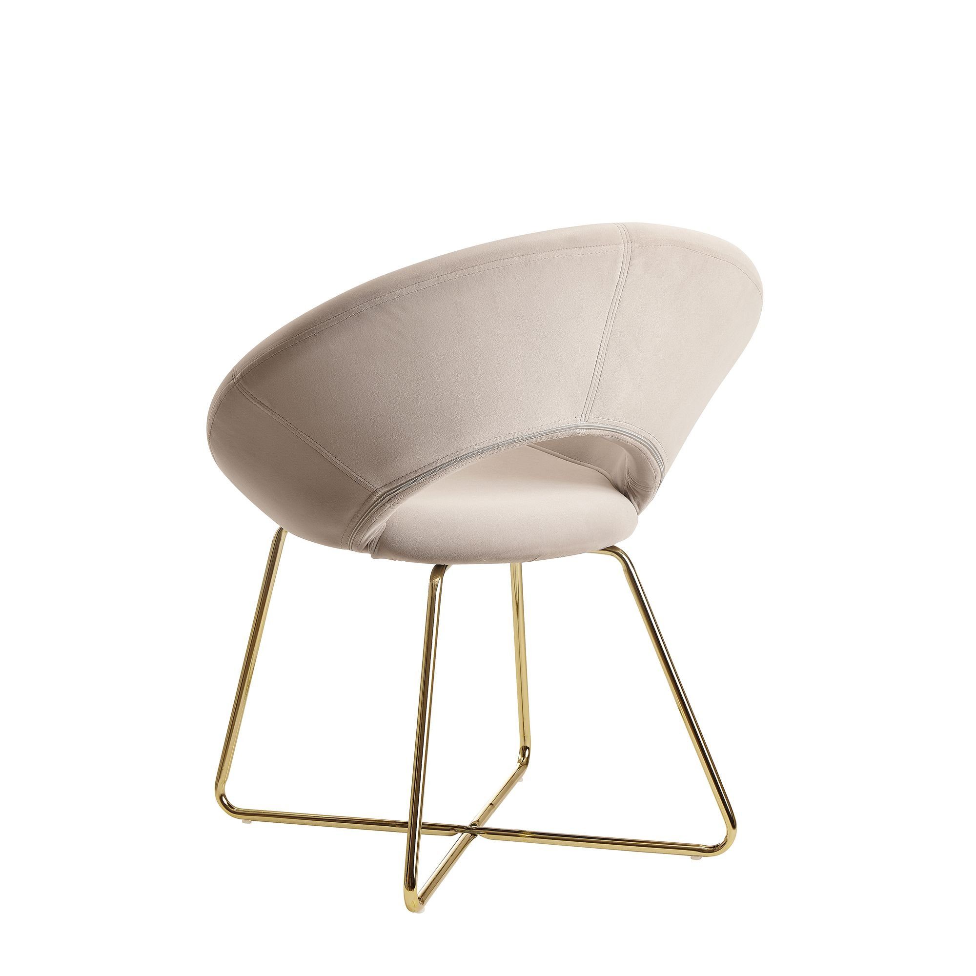 Samt Schalenstuhl goldenen, Beinen, Beige Metall, Esszimmer Esszimmerstuhl mit Beige Esszimmerstuhl Polsterstuhl, / Stuhl mit möbelando Stoff Gepolstert goldenen Design Esszimmerstuhl Küchenstuhl Samt Küchenstuhl