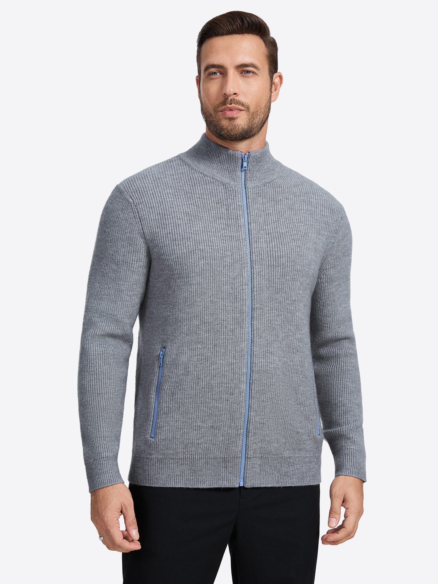 VANTORY Cardigan Herren Strickjacke mit Stehkragen und Vollreißverschluss (Packung, 1-tlg., 1per-Pack) mit Taschen