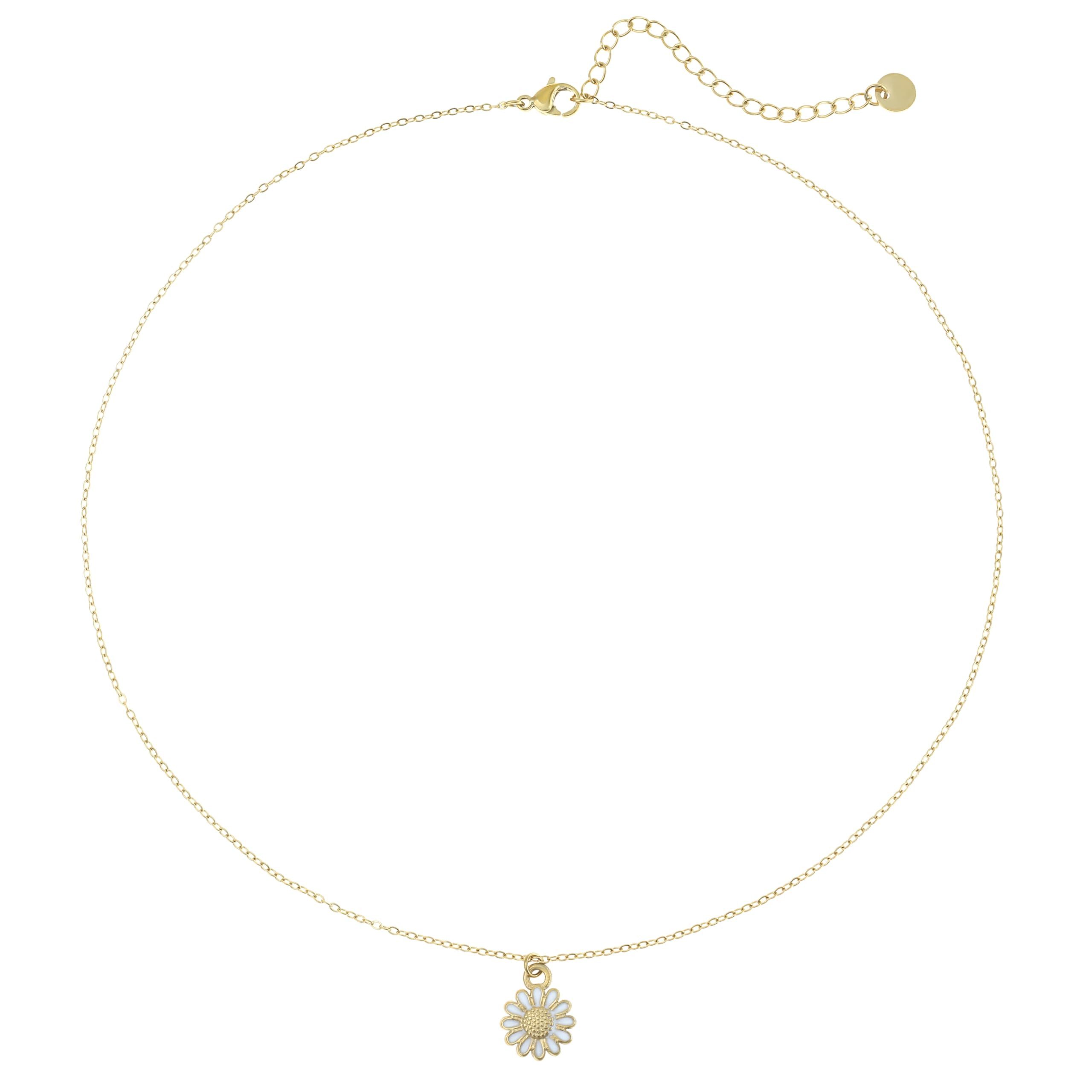 Made by Nami Kette mit Anhänger Gänseblümchen oder Sonnenblumen Anhänger-Kette aus Chirurg. Edelstahl, Freundschaftskette Gold Schmuck Hypoallergen Wasserfester Schmuck
