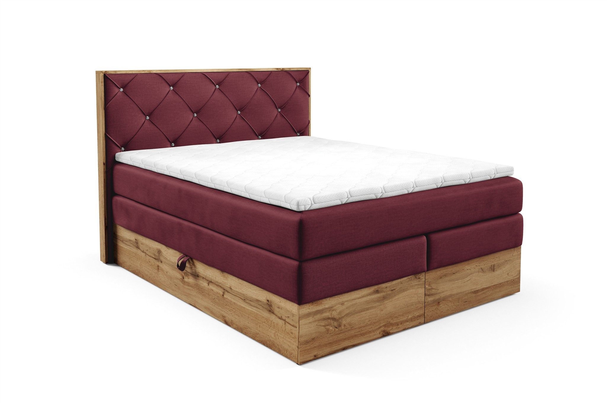 Fun Möbel Boxspringbett Schlafzimmerbett FUN KAITO in Stoff Rouge (inkl. Taschenfederkernmatratze und Bonellfederkernmatratze, Topper: ca. 6 cm Viscoschaum), inkl. 2 x Bettkasten