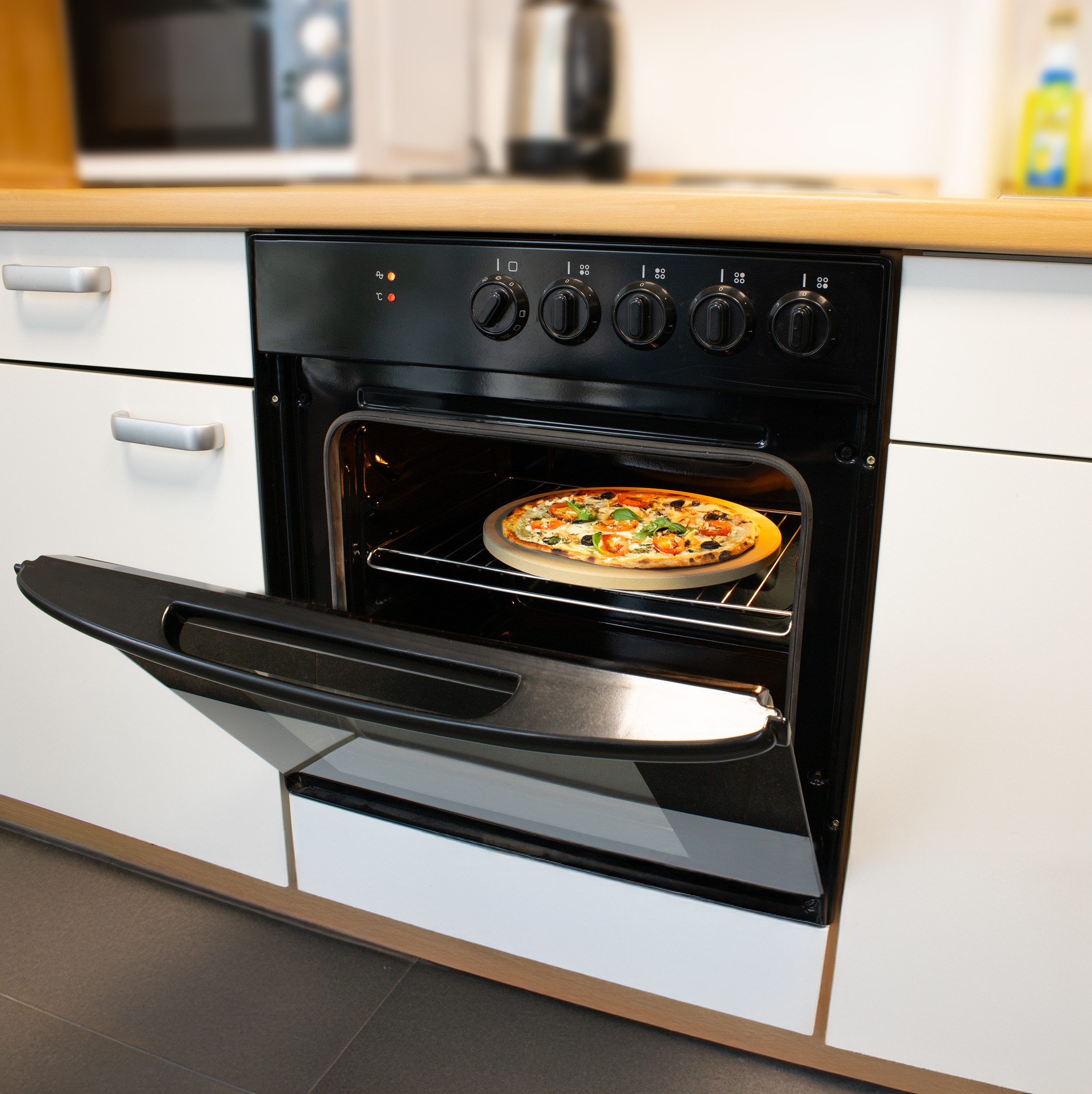 RÖSLE Pizzastein Rösle Schamotte Pizzastein rund beige - 33 cm, Schamottestein, (Stück, 1-St., Pizzastein), Steinplatte lebensmittelecht für Grill und Ofen