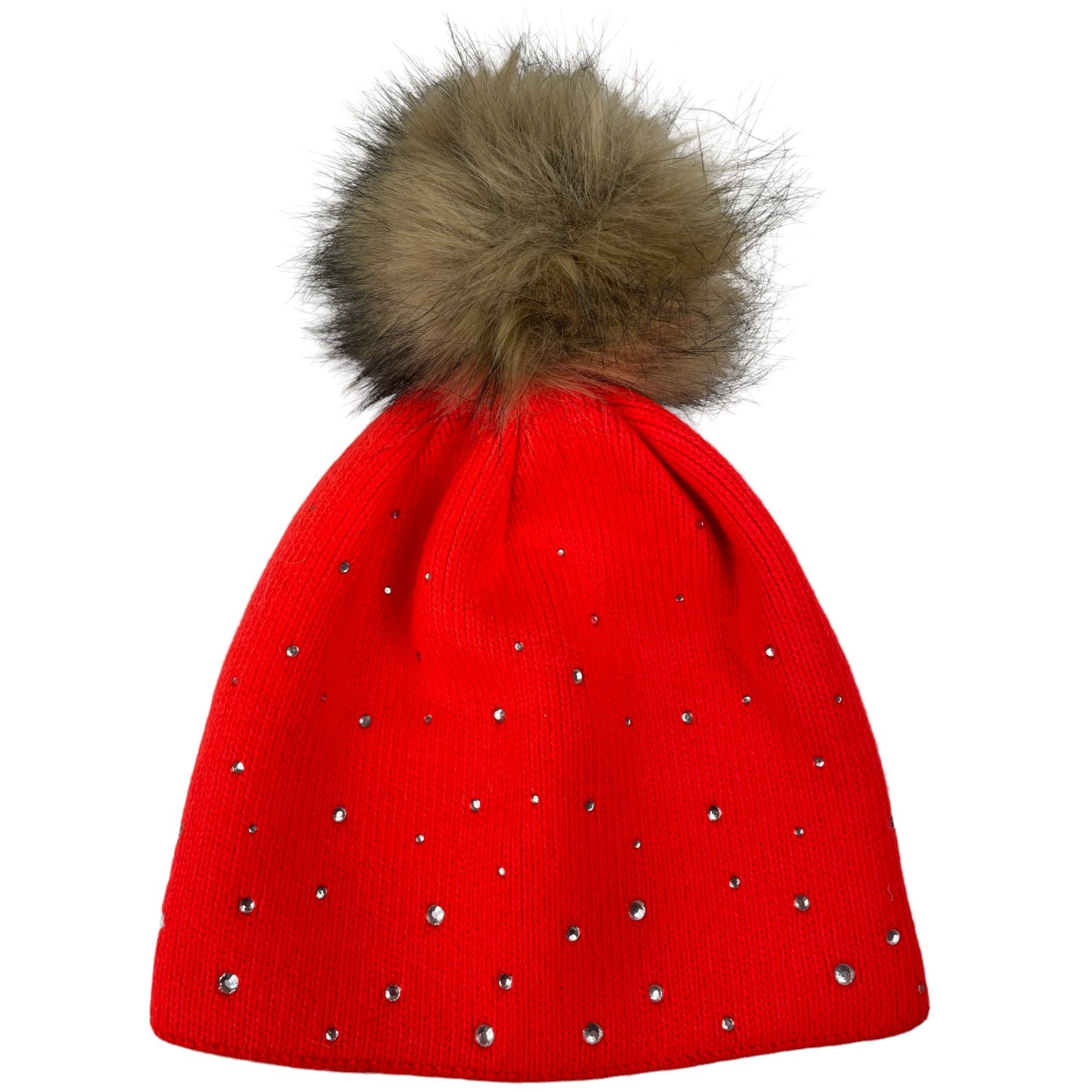Taschen4life Bommelmütze Damen Mütze Solbi K647 mit großem Bommel und Glitzer Glatt-Strick Beanie, auch für Kinder