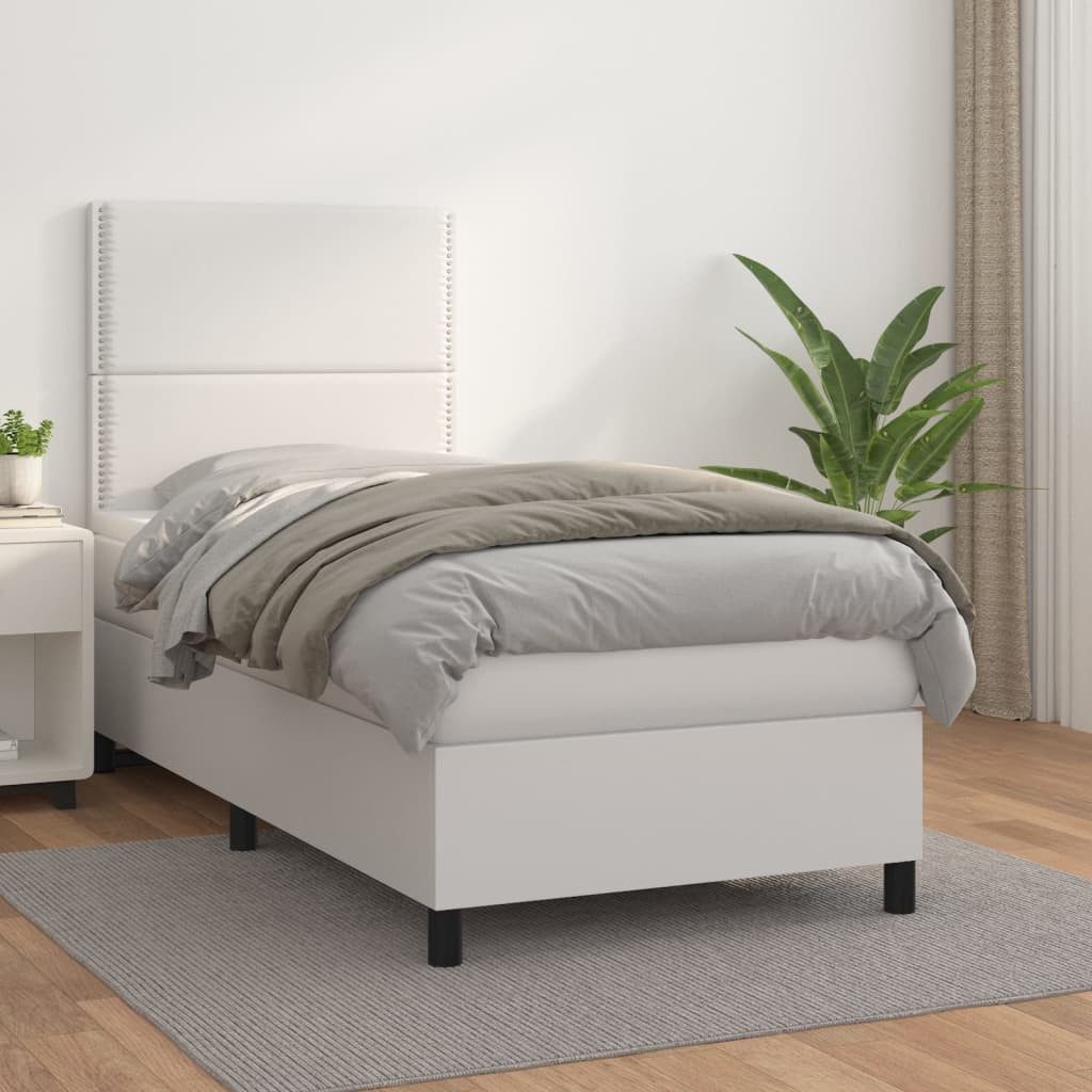 vidaXL Boxspringbett, Boxspringbett mit Matratze Weiß 100x200 cm Kunstleder günstig online kaufen