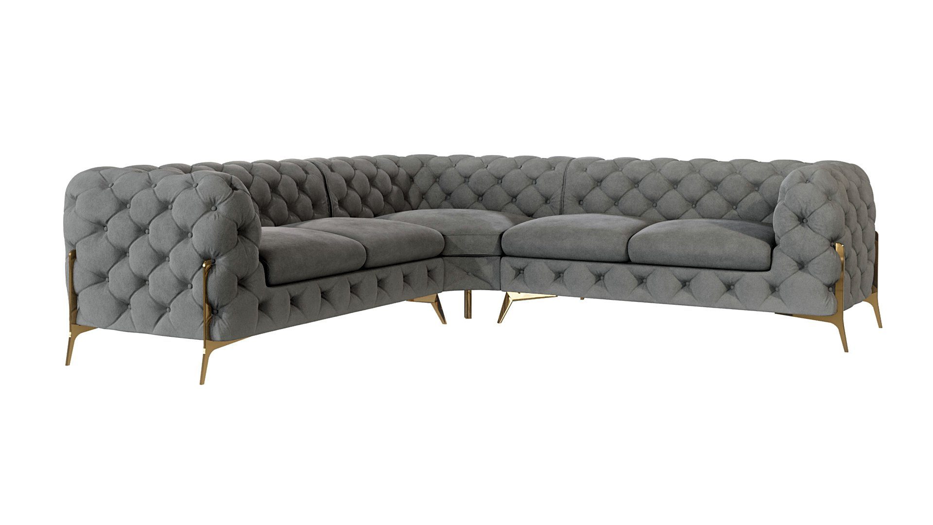 Metall Ashley Ecksofa Möbel Wellenfederung S-Style Füßen, Grau mit mit Goldene Chesterfield