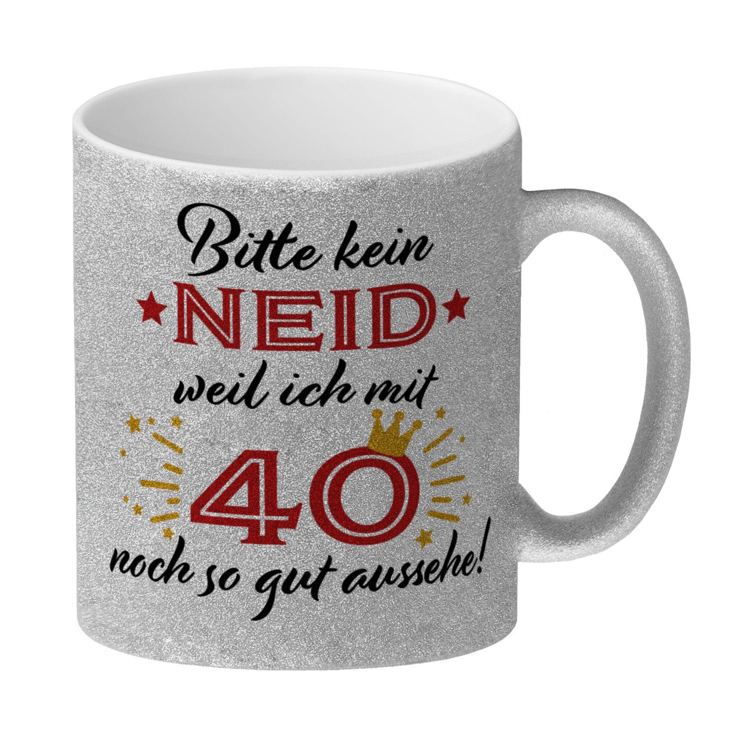 speecheese Tasse 40. Geburtstag GlitzerKaffeebecher mit lustigem