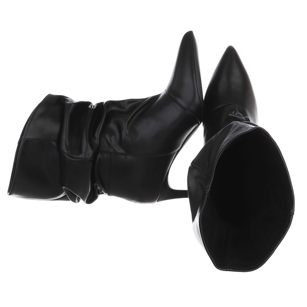 Ital-Design Damen Stiefel spitz mit Absatz und gerafftem Schaft Stiefelette (92214299) Pfennig-/Stilettoabsatz Stiefeletten in Schwarz