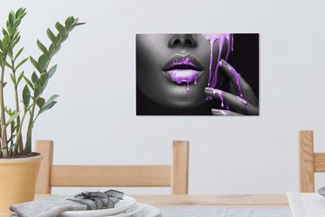 OneMillionCanvasses® Leinwandbild Lippen - Lila - Schwarz, (1 St), Wandbild Leinwandbilder, Aufhängefertig, Wanddeko, 30x20 cm
