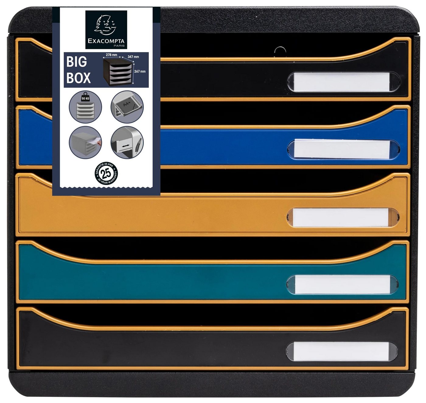 Thumbnail - EXACOMPTA Schubladenbox Big Box, Schubladenbox mit 5 Schubladen, Neo Deco - sortiert - 309505D, Boxen stappelbar