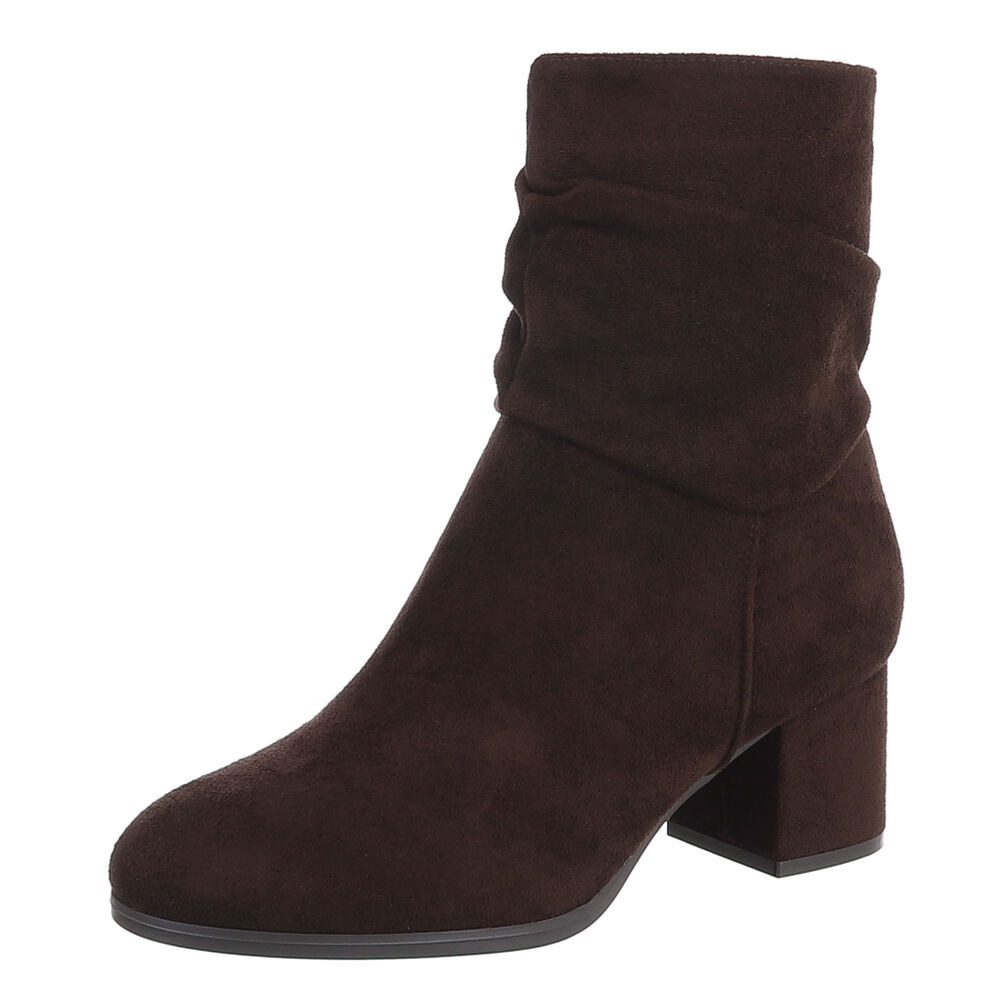 Ital-Design Damen Stiefelette mit Blockabsatz und Raffoptik Stiefelette (92732008) Blockabsatz Stiefeletten in Dunkelbraun