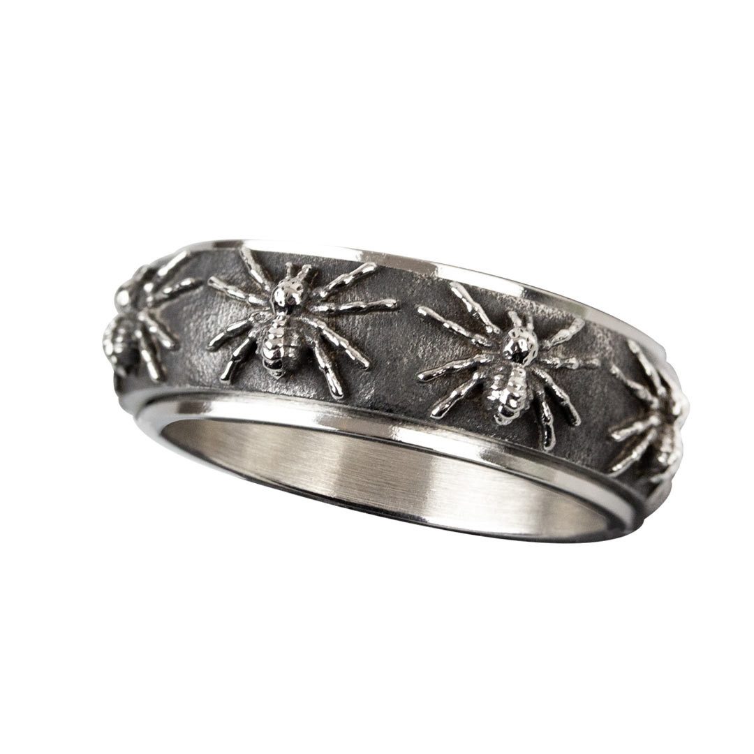 etNox Fingerring Drehring "Spinnen": Spinner Ring aus Edelstahl
