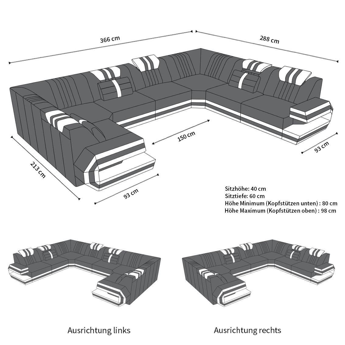 M Sofa Mikrofaser Wohnlandschaft wahlweise Hocker Polster Dreams Sofa Form Ragusa Stoff Couch rot-schwarz Design mit U Stoffsofa,