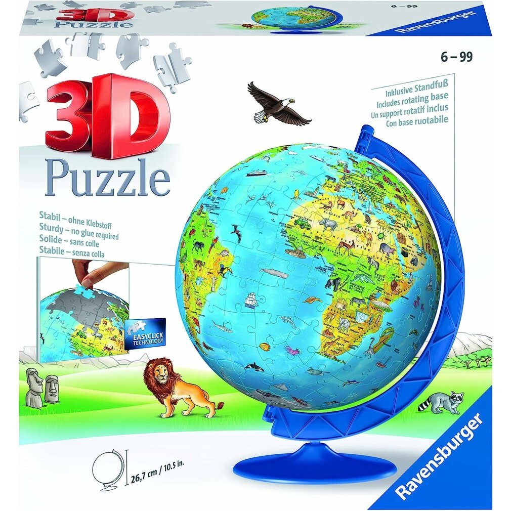 Ravensburger 3D-Puzzle XXL 3D Kinderglobe, 180 Stück., Puzzleteile