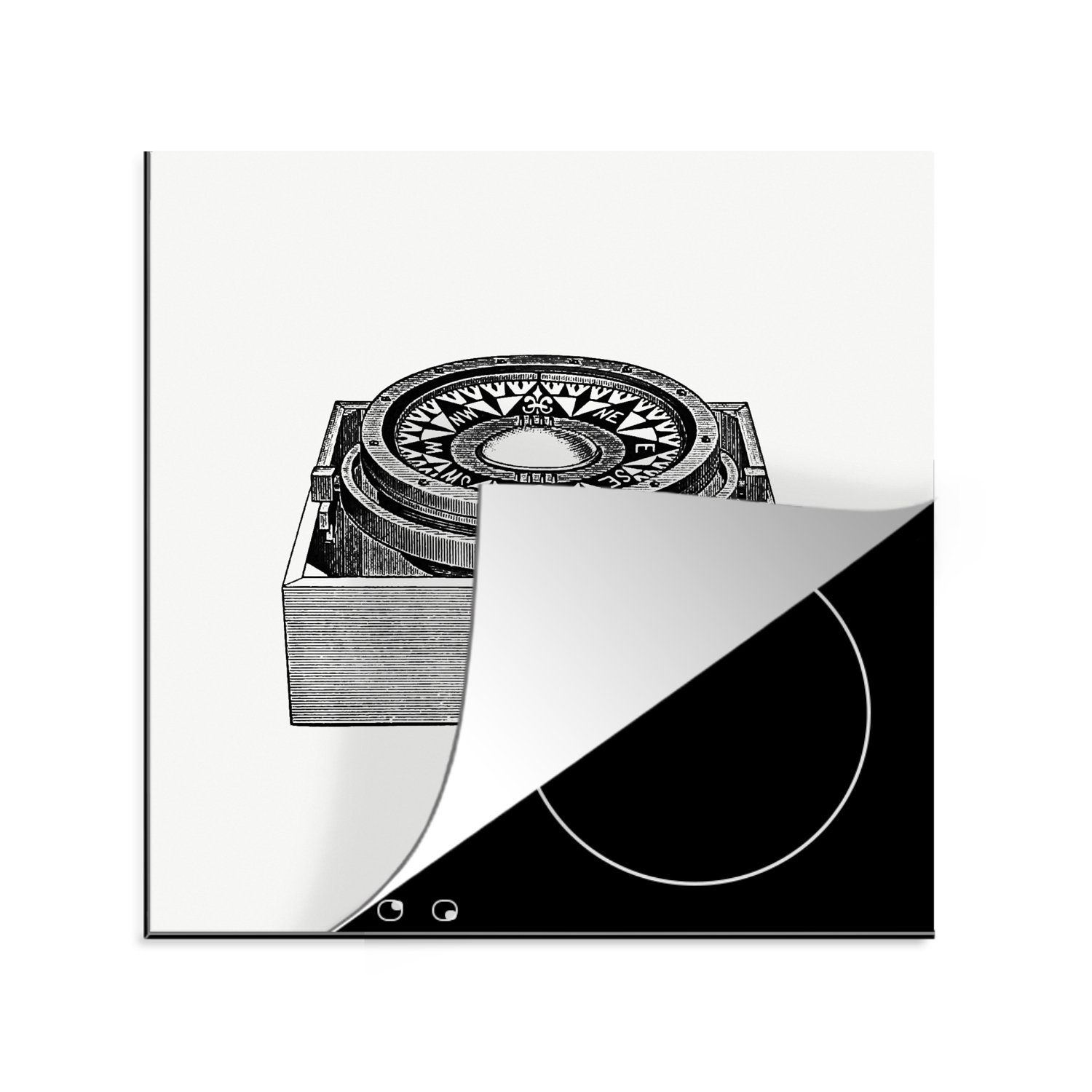 MuchoWow Herdblende-/Abdeckplatte Kompass - Vintage - Weiß, Vinyl, (1 tlg), 78x78 cm, Ceranfeldabdeckung, Arbeitsplatte für küche
