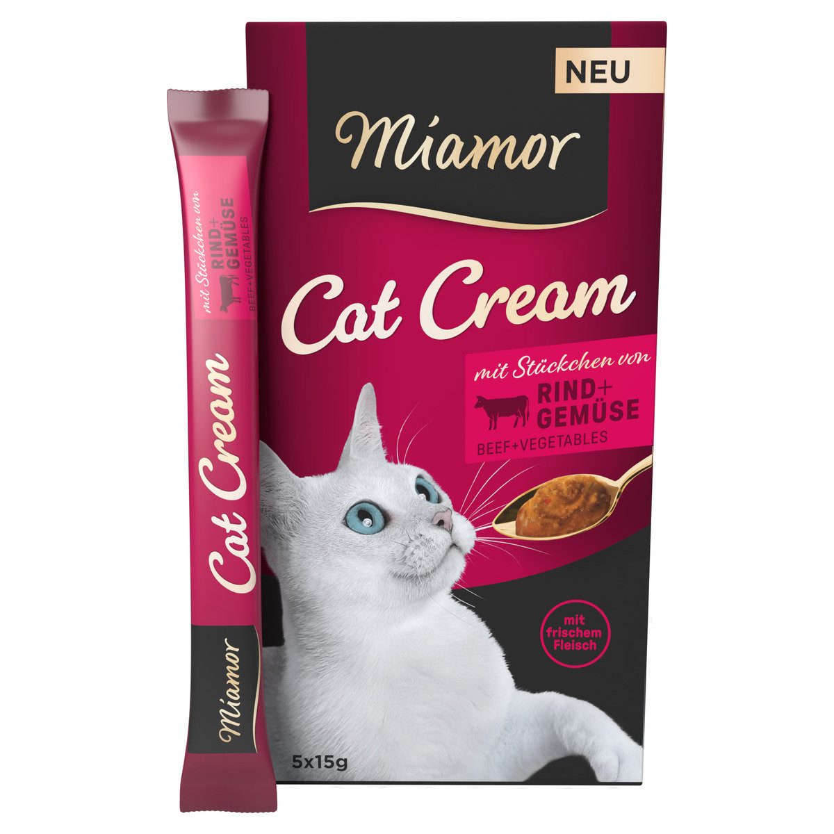 Miamor Cat Cream mit Rind + Gemüse 5 x 15 g - 11 Stück, Snack für: Katze